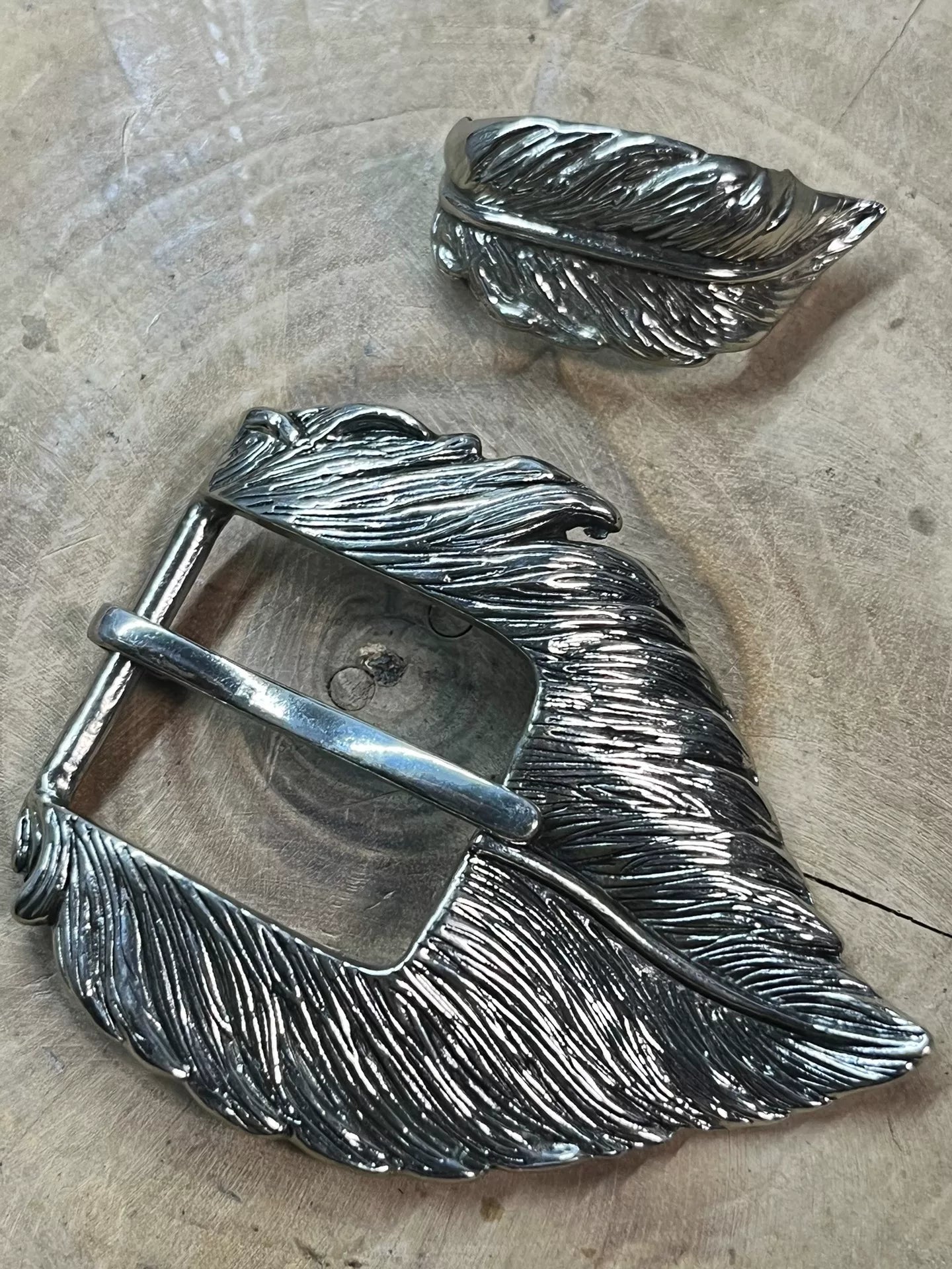 Pure copper new belt buckle feather two sets of pin buckle leaf bel…
