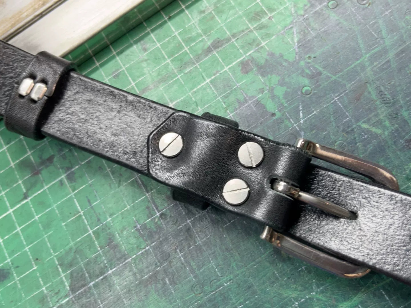 Black dyed bison leather handmade belt imported from North America
