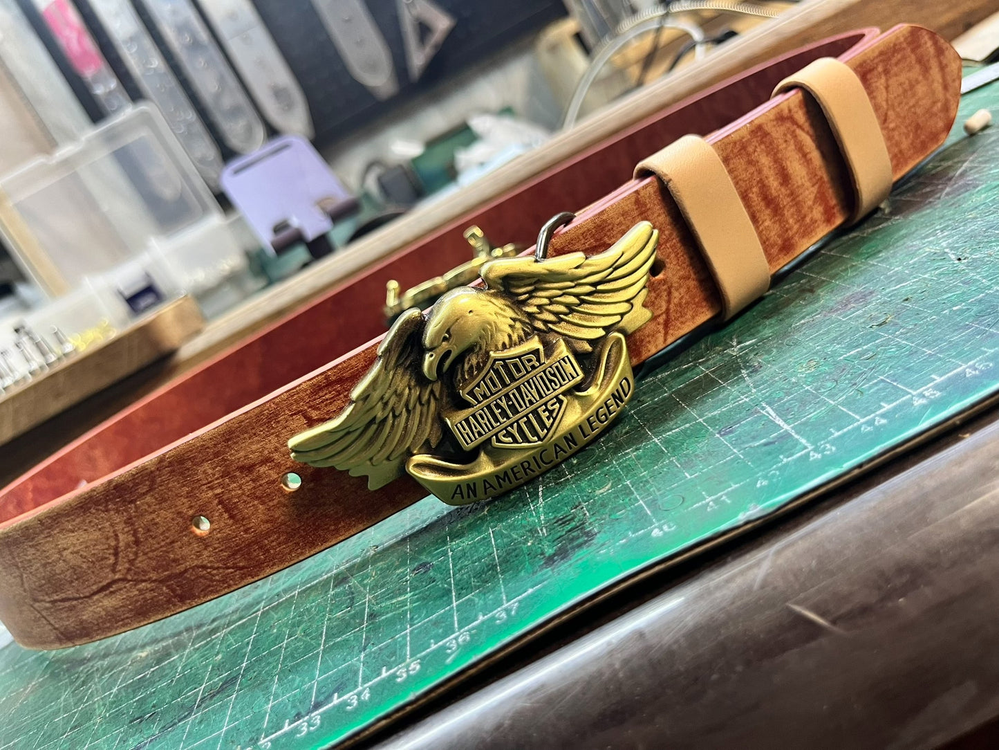 Harley Motorcycle Leather Belt — Solid Brass + Italian Top-Grain
