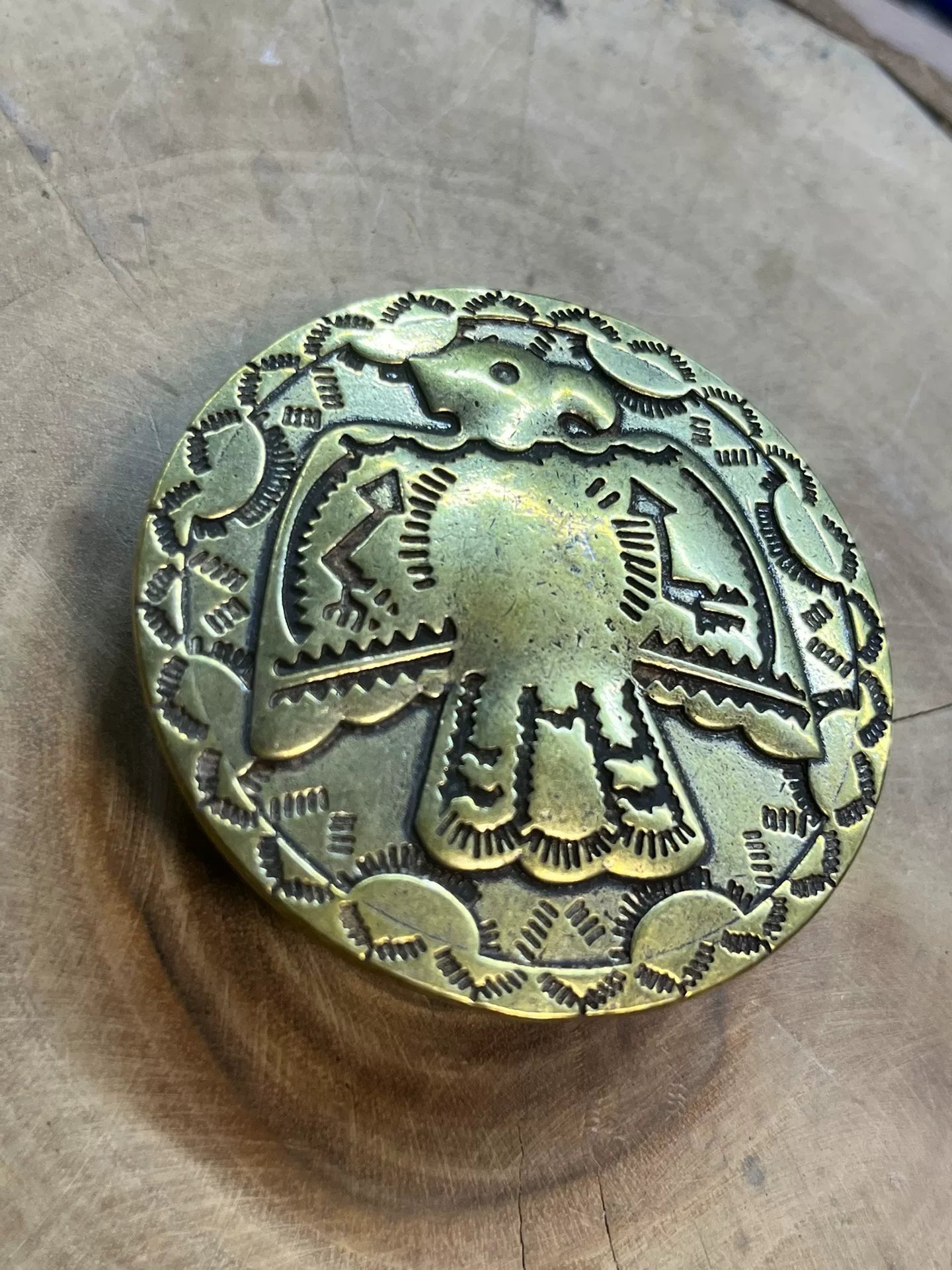 Broken copper solid brass vintage Thunderbird belt buckle