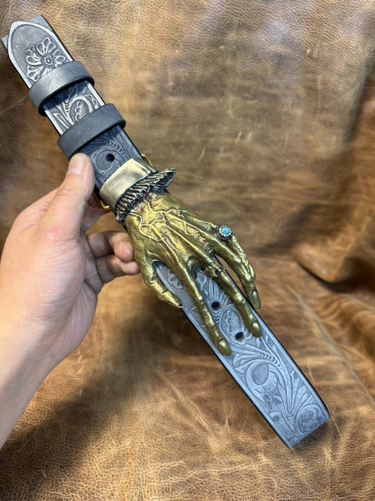 The Italian horse-rein carved handmade belt is custom-made