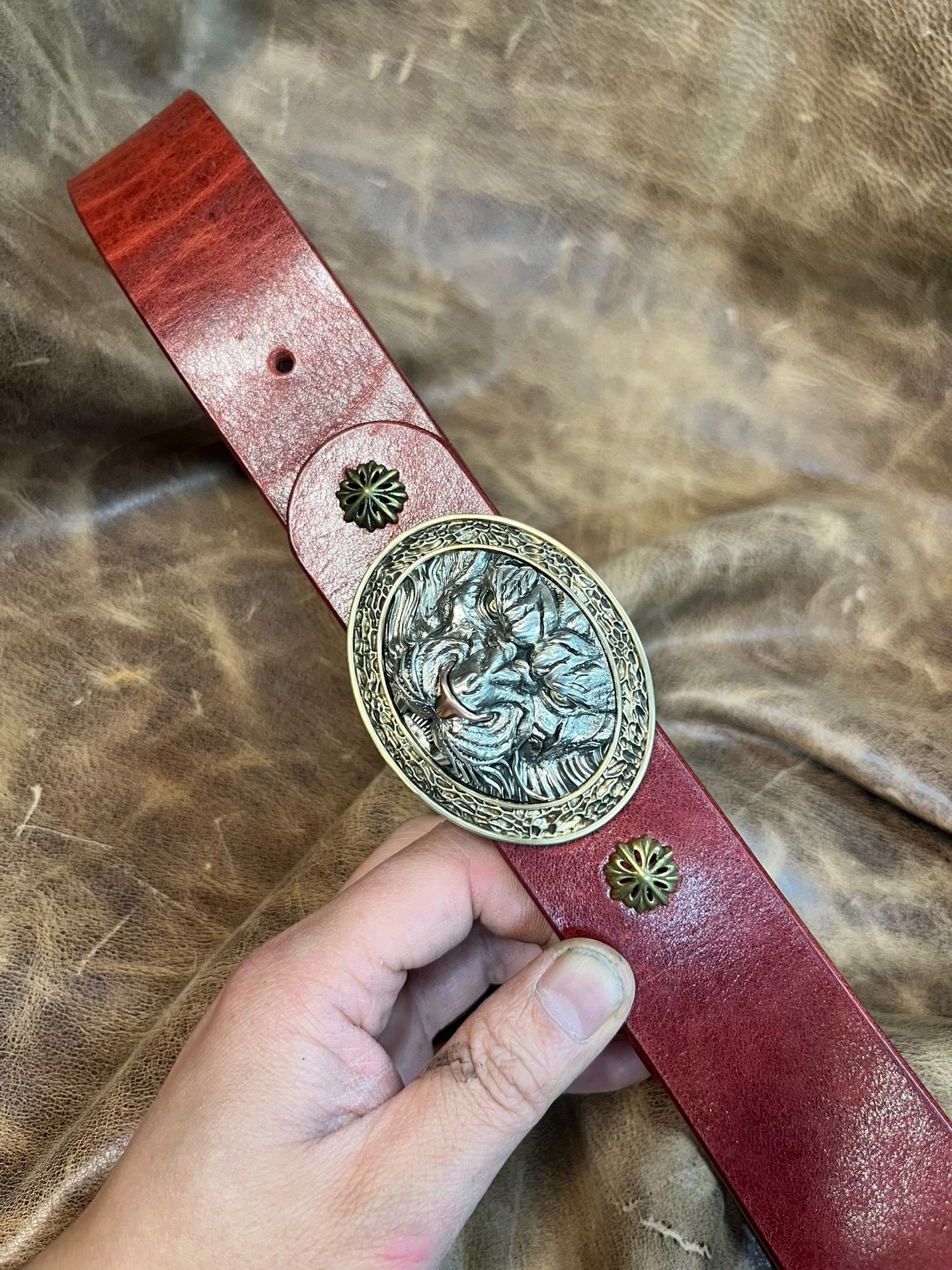 Tiger pure copper handmade belt buckle