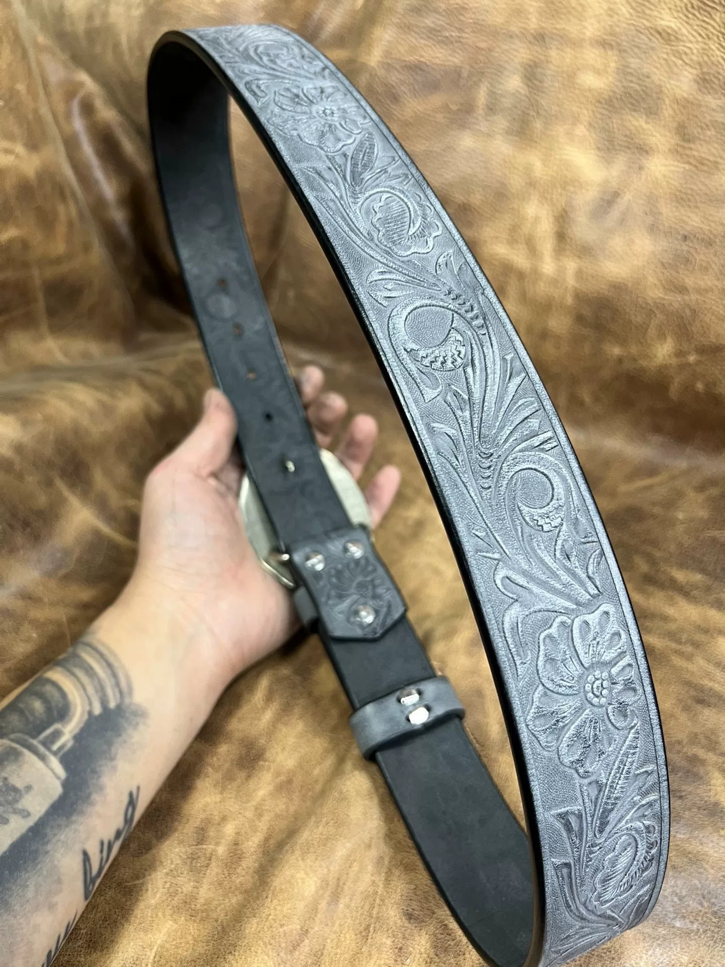 Italian horse rein carving handmade belt