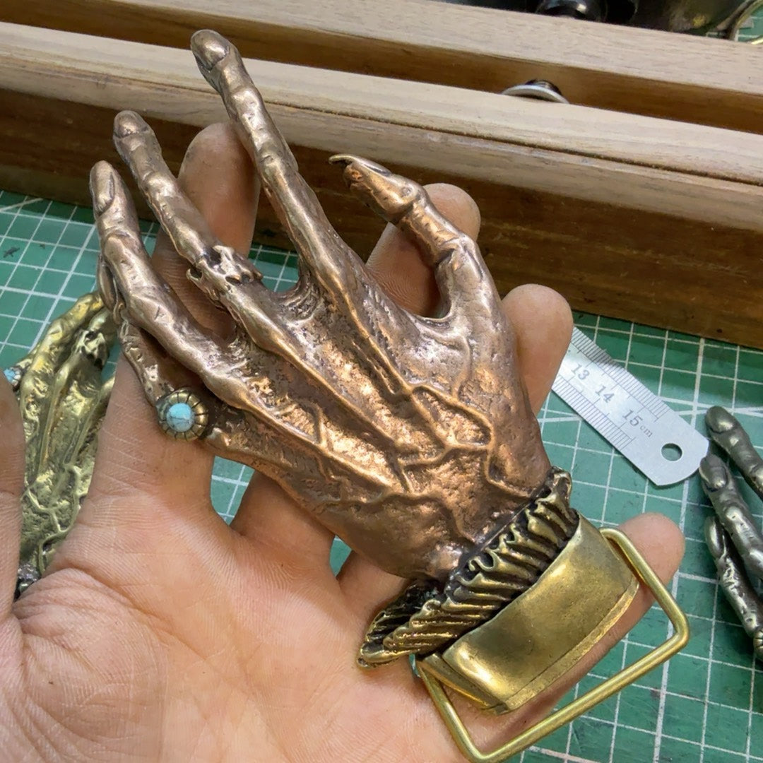 Large lengthened pure copper ghost claw belt buckle, retro style