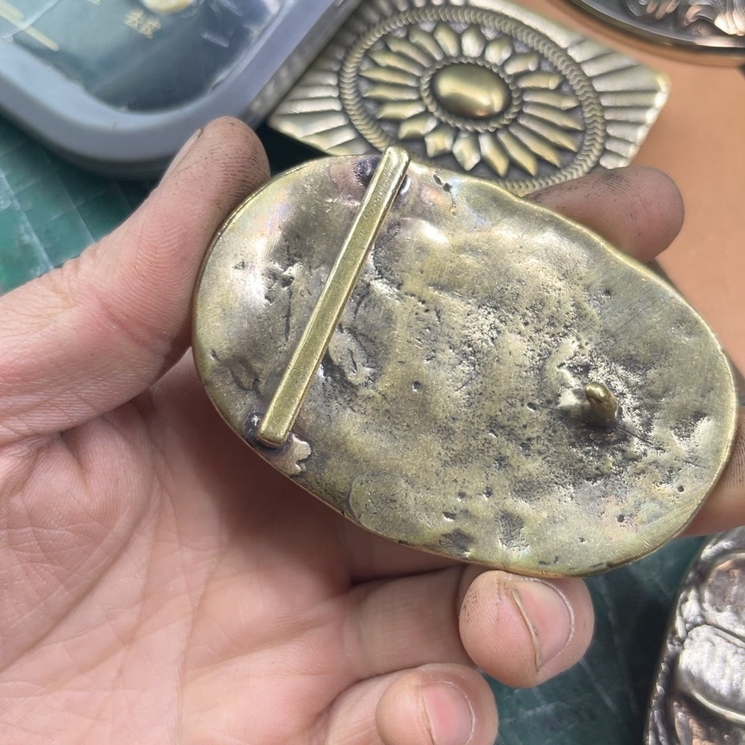 Pure copper crocodile skull belt buckle
