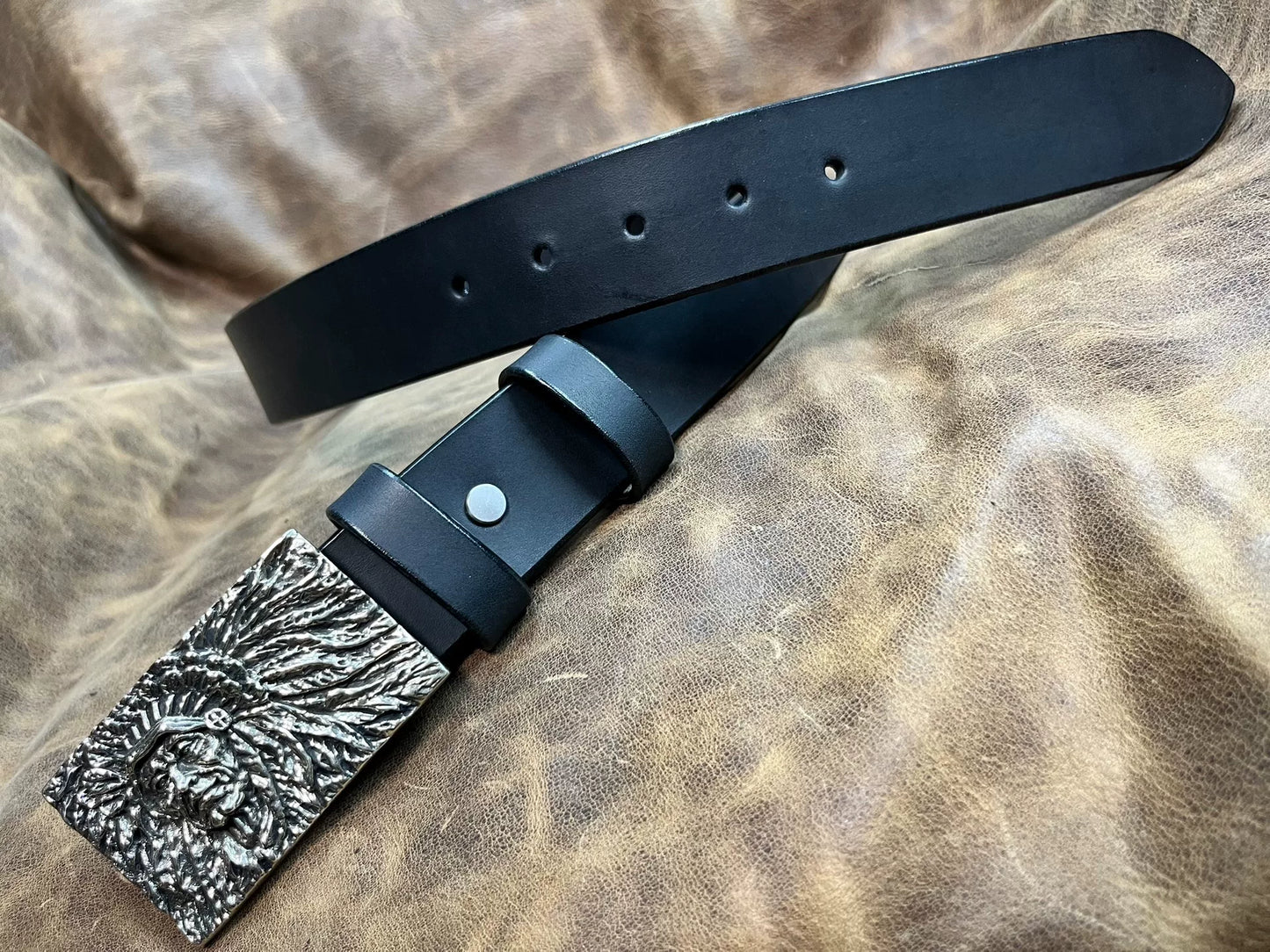 Black imported Italian genuine first-layer cowhide with white coppe…