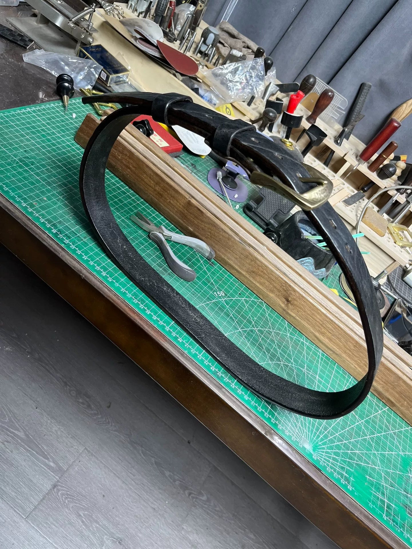 Black dyed bison leather handmade belt imported from North America