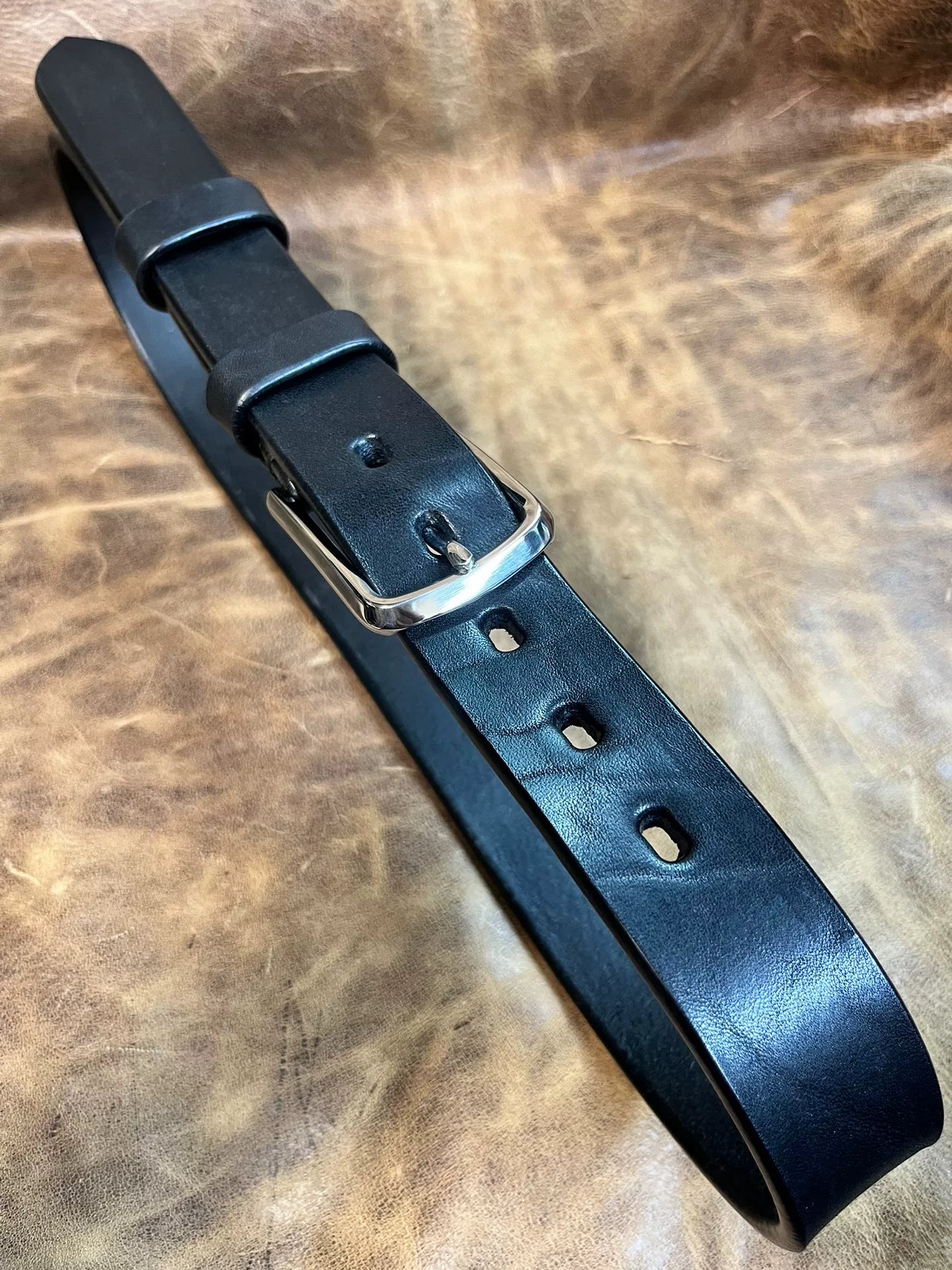 Black bison leather handmade belt