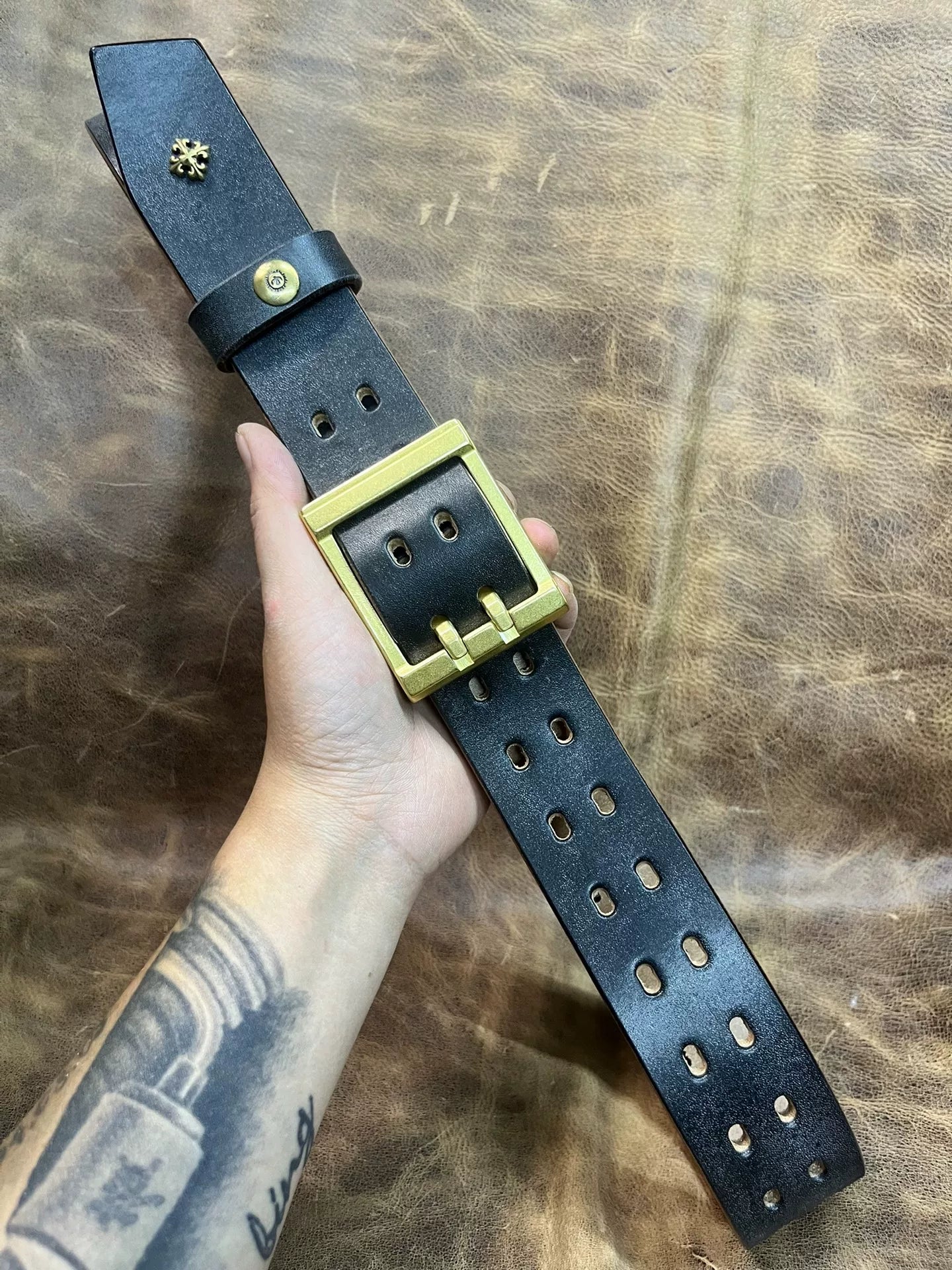 JF Full-Grain Bridle Leather Double-Stitch Handmade Belt