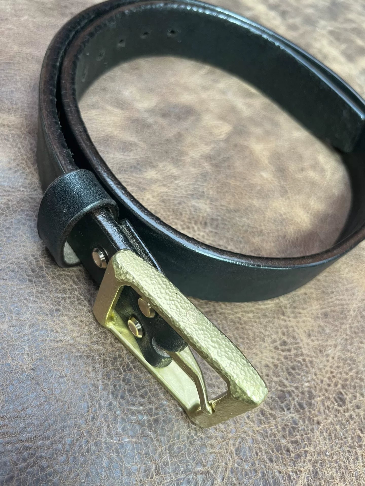 Black bison leather with solid brass hand hammered replica cow 4 be…