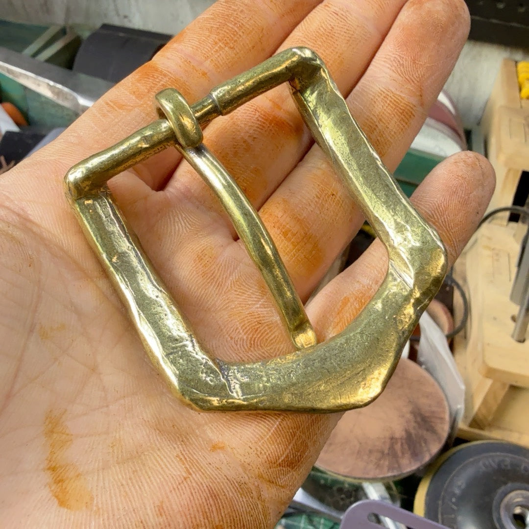 Solid brass faceted belt buckle, made using the lost wax method