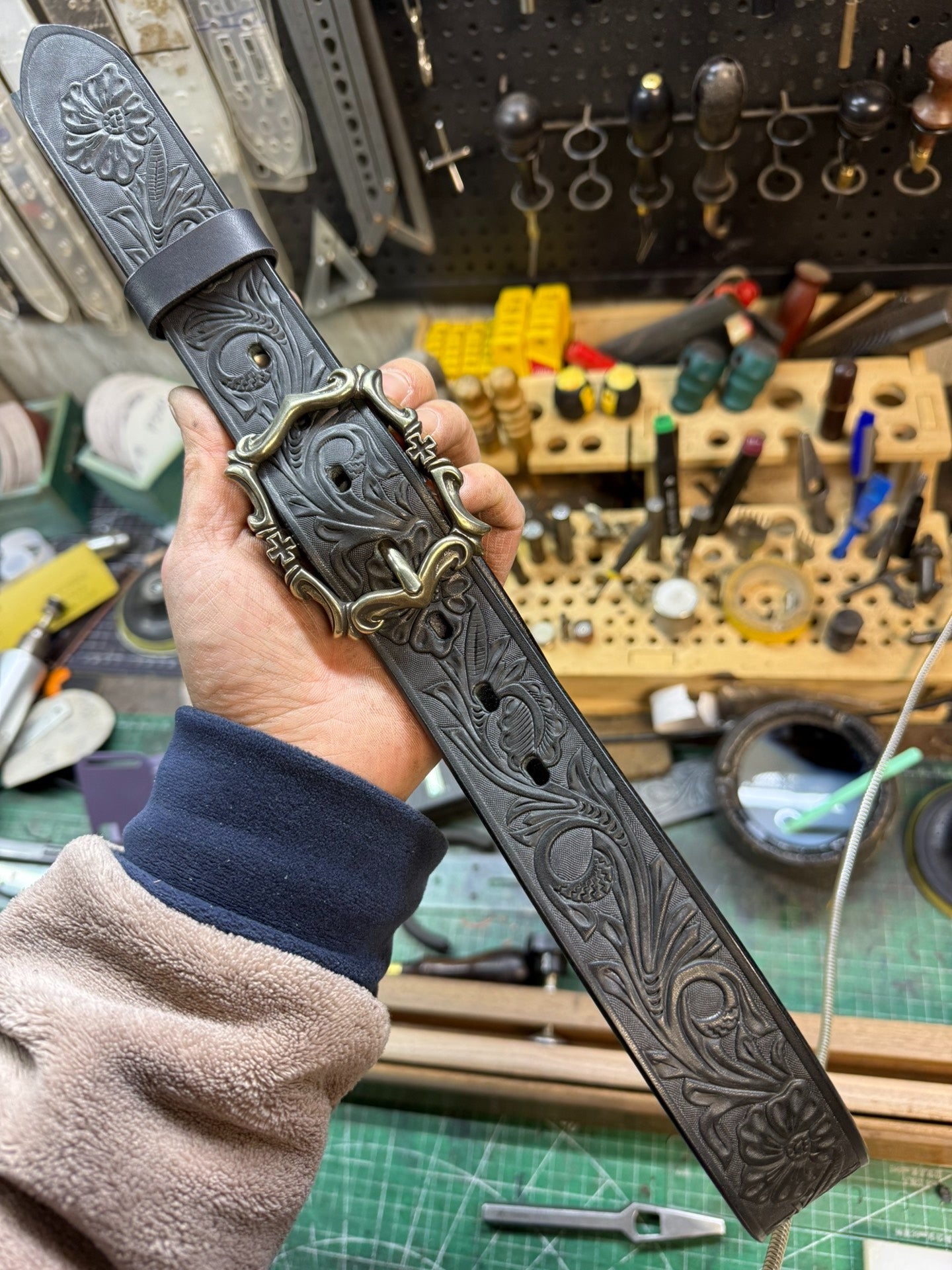 Customized Italian saddle carved handmade belt