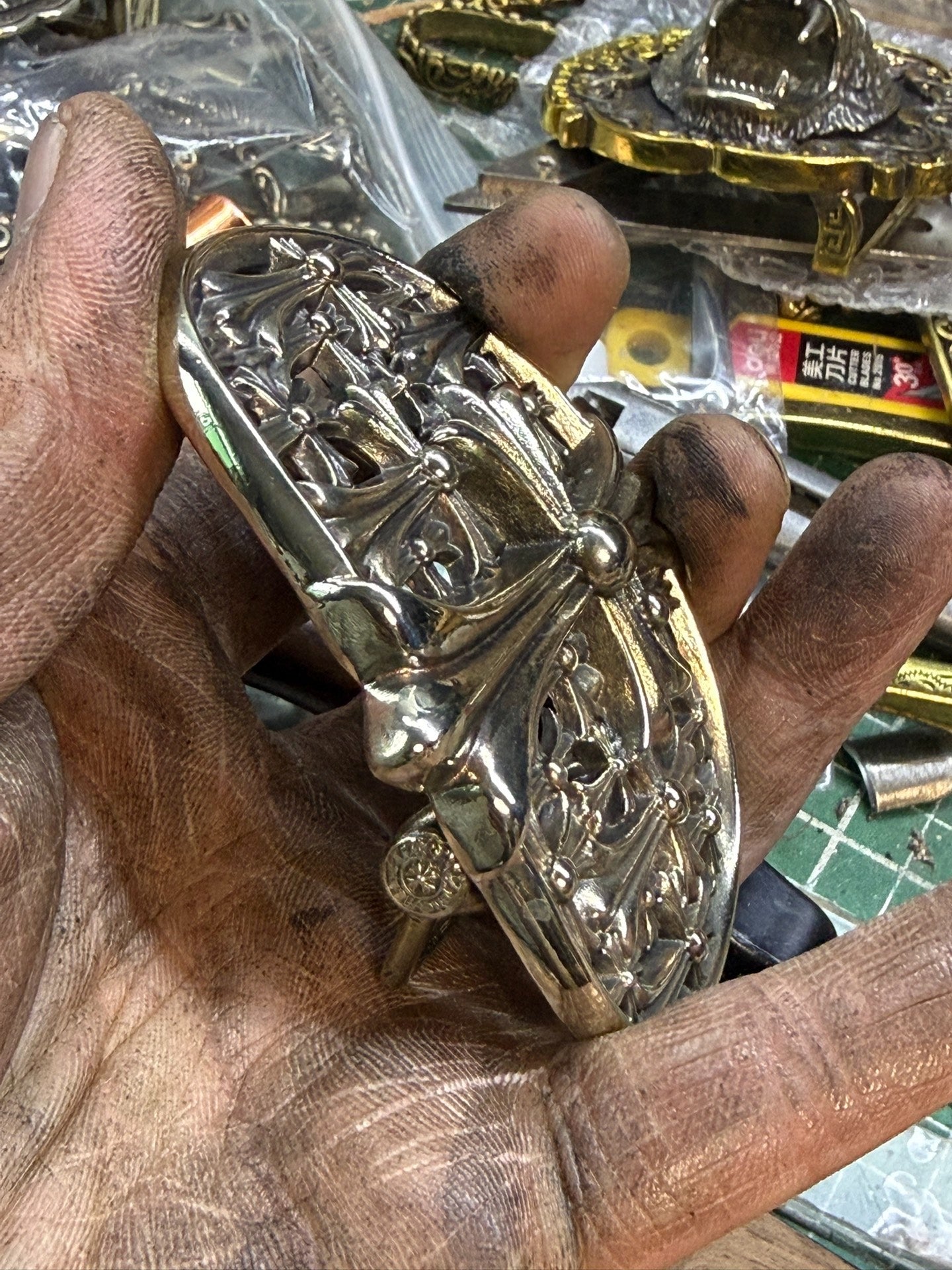 Chrome-Heart Tomb Buckle — In Stock, Solid White Bronze, Hand-Polished