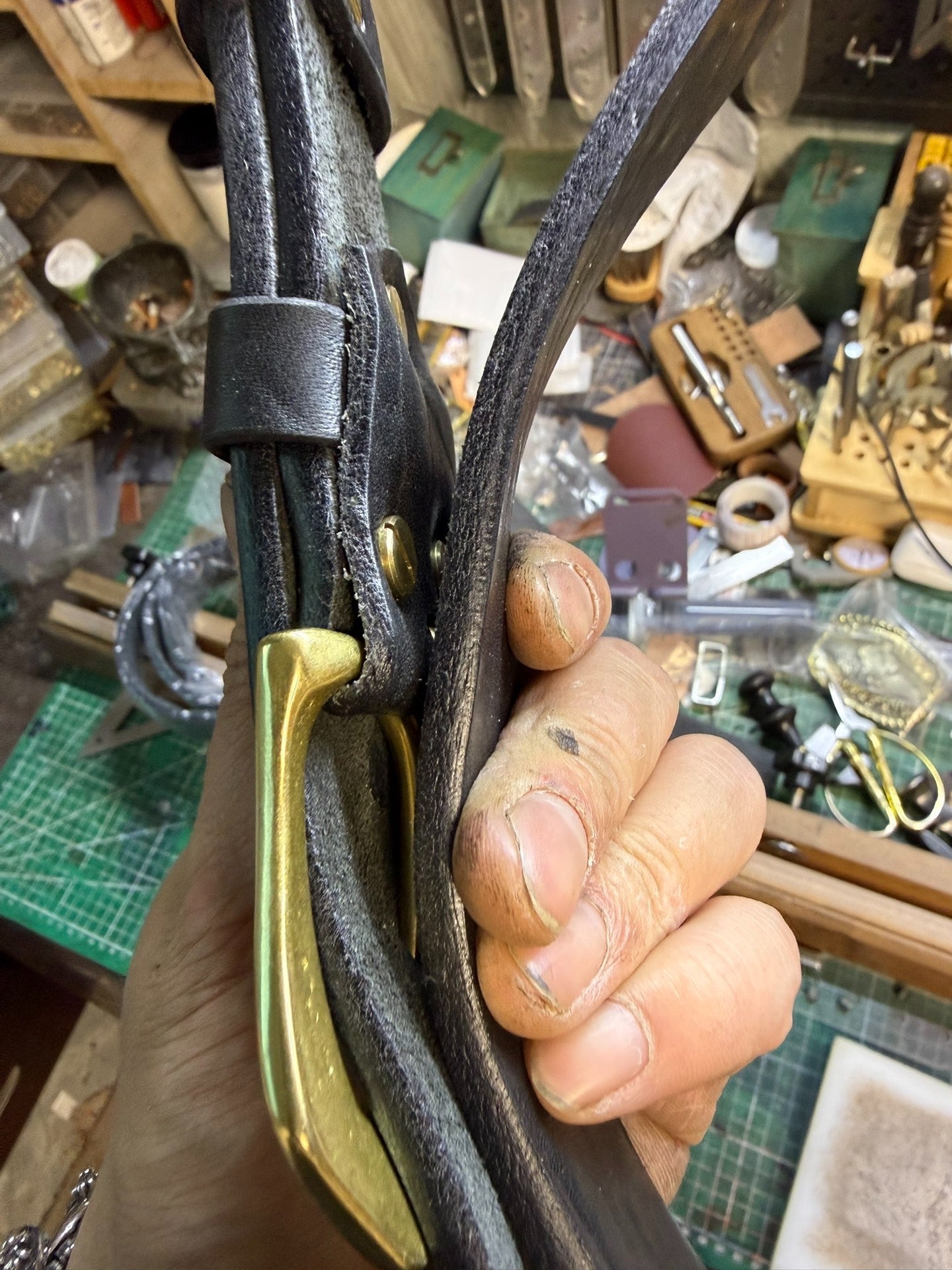 6 mm thick black bison leather handmade belt