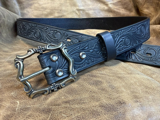 Customized Italian saddle carved handmade belt