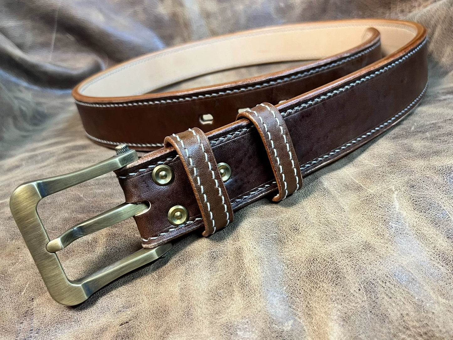 7mm thick double-layer hand-stitched cordovan leather handmade belt…