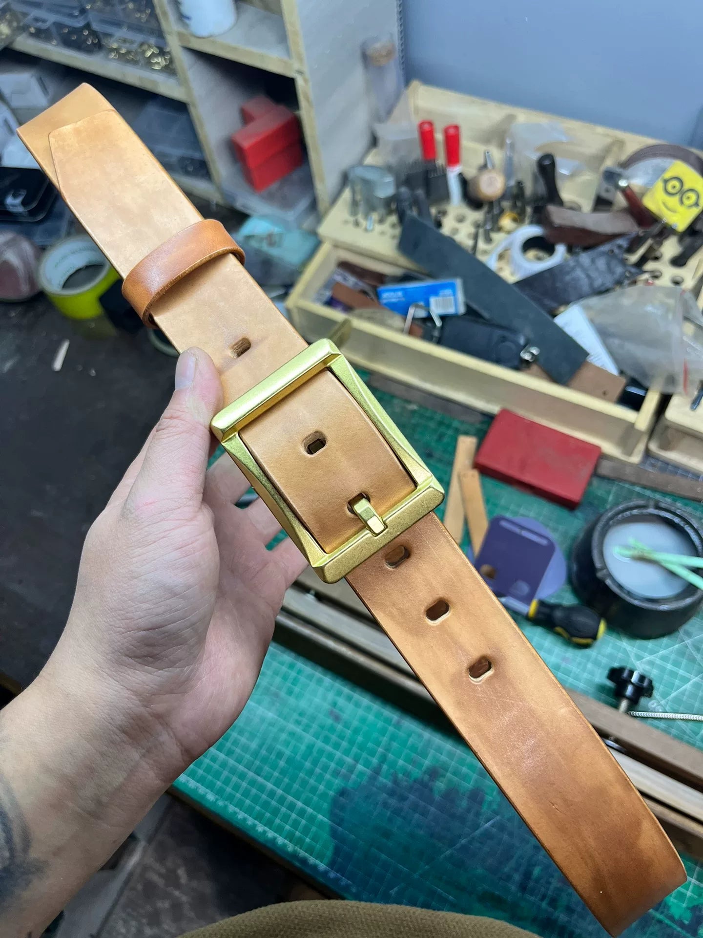 Meian's handmade belts are customized. Before delivery