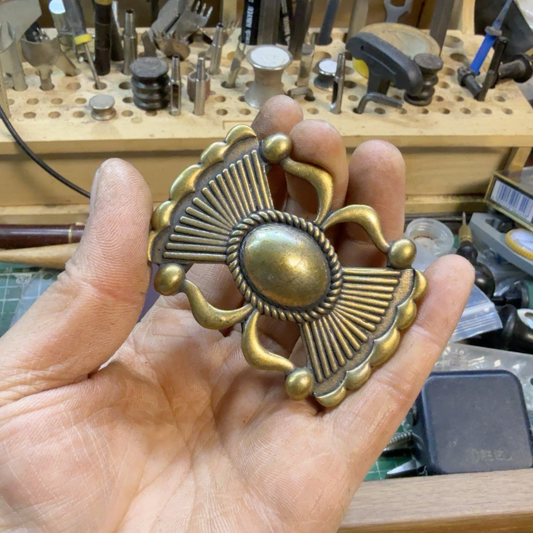 Solid brass Navajo turquoise belt buckle