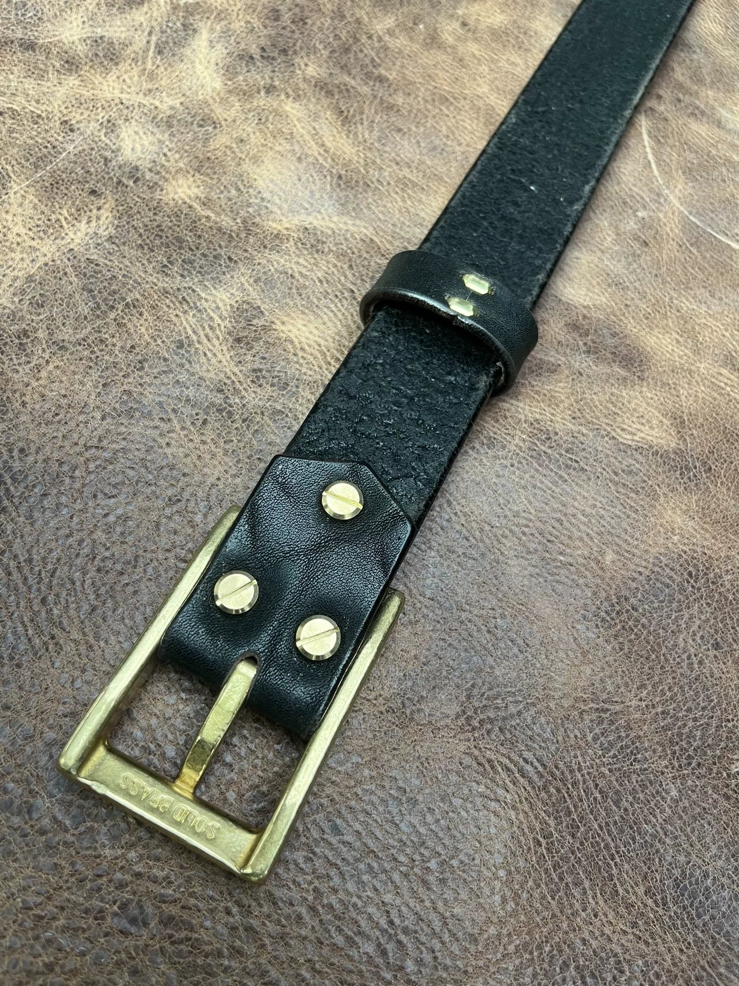 Black bison leather with solid brass hand hammered replica cow 4 be…