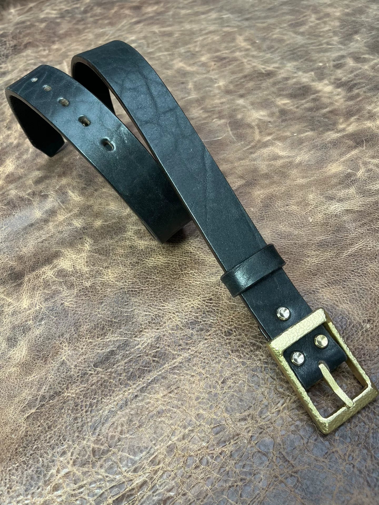 Black bison leather with solid brass hand hammered replica cow 4 be…