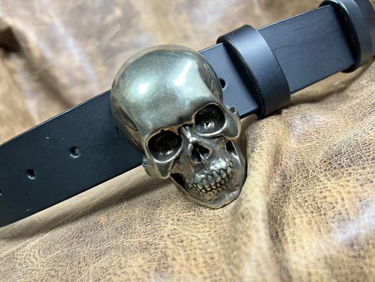 American retro skull pure copper belt buckle with black Italian veg…