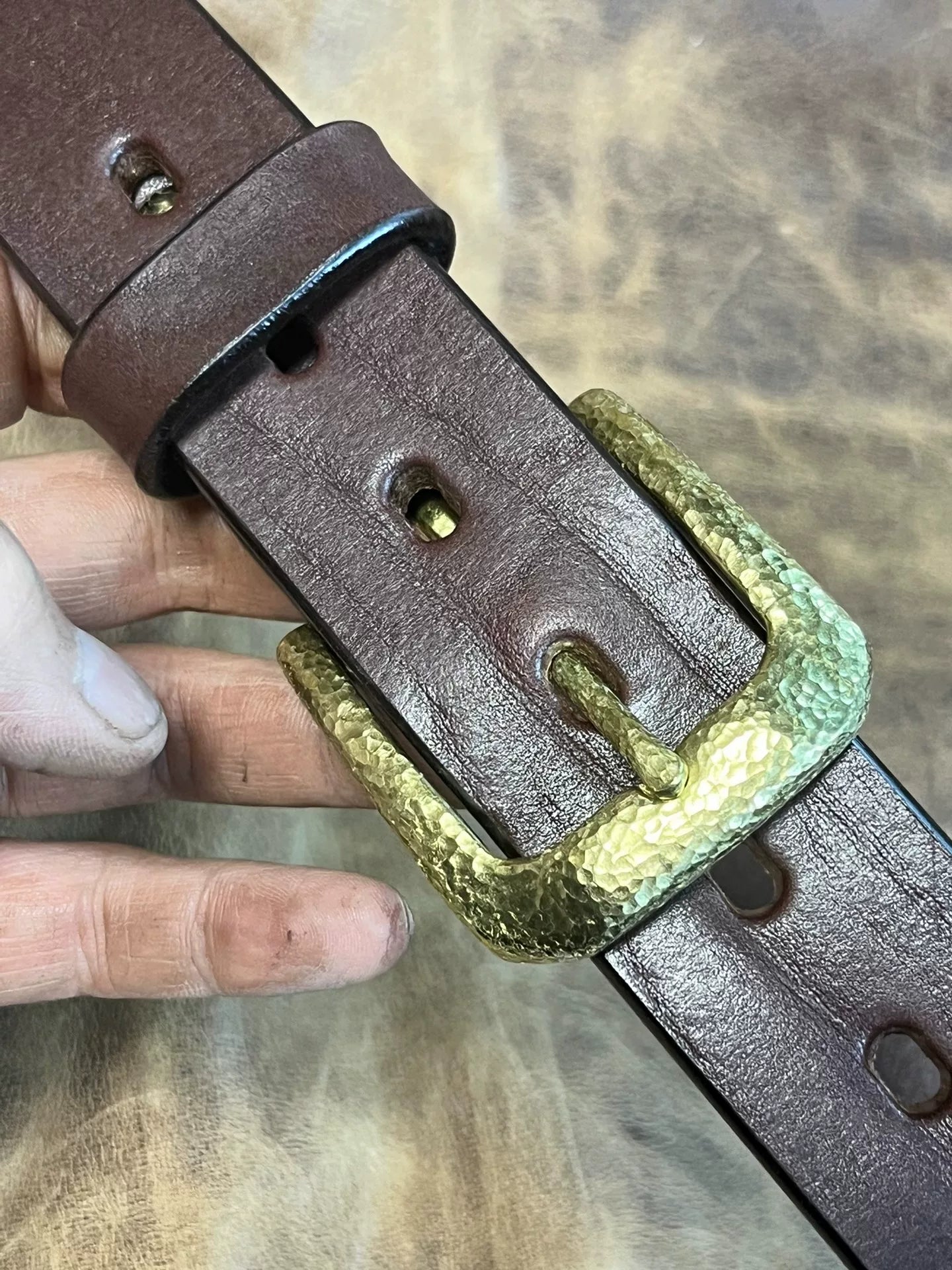 Black dyed bison leather handmade belt imported from North America