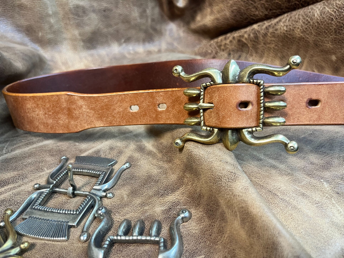 Solid brass white copper rrl octopus buckle original American weste…