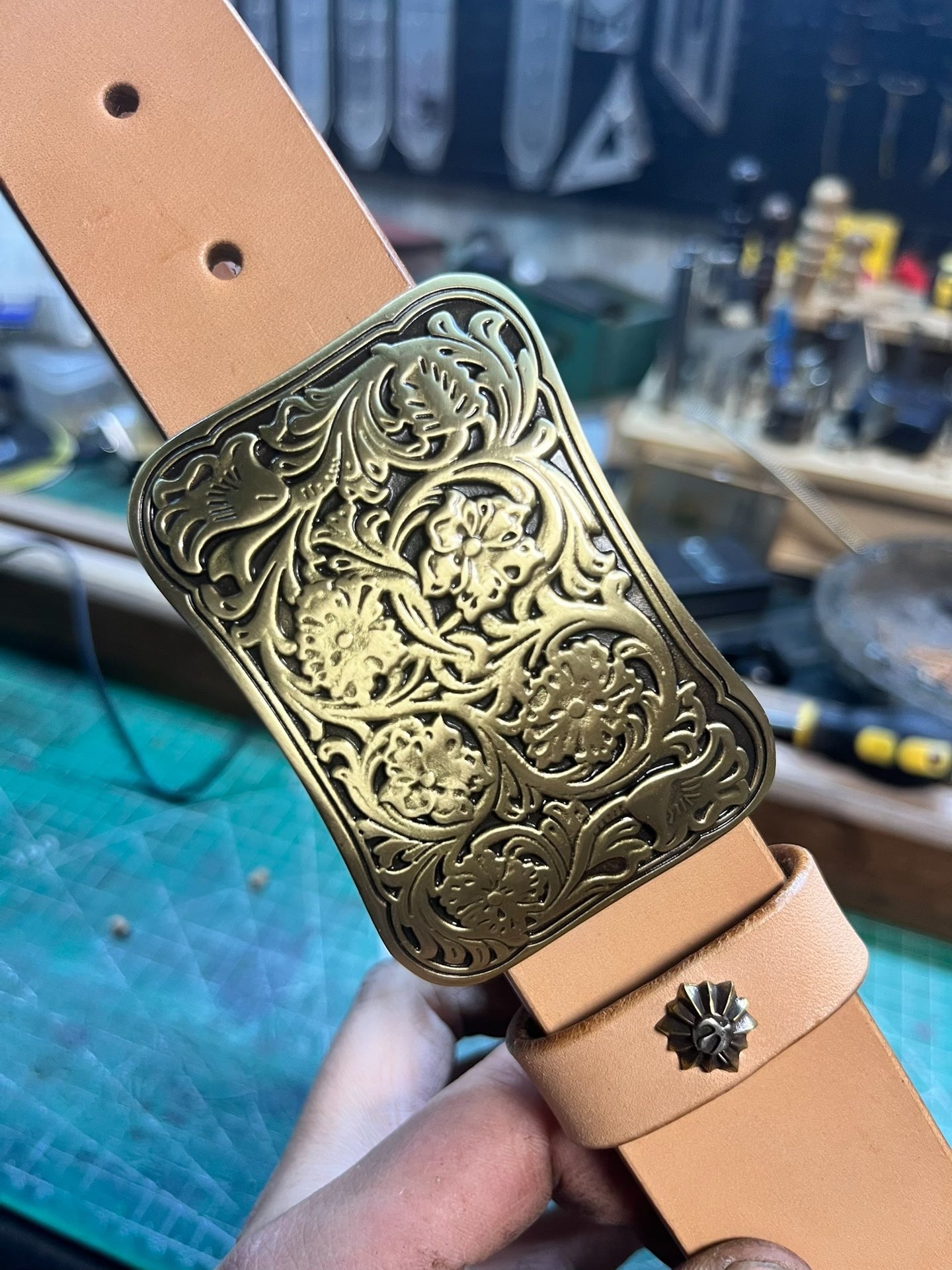 Customized American-style pure copper Tangcao buckle handmade belt,…