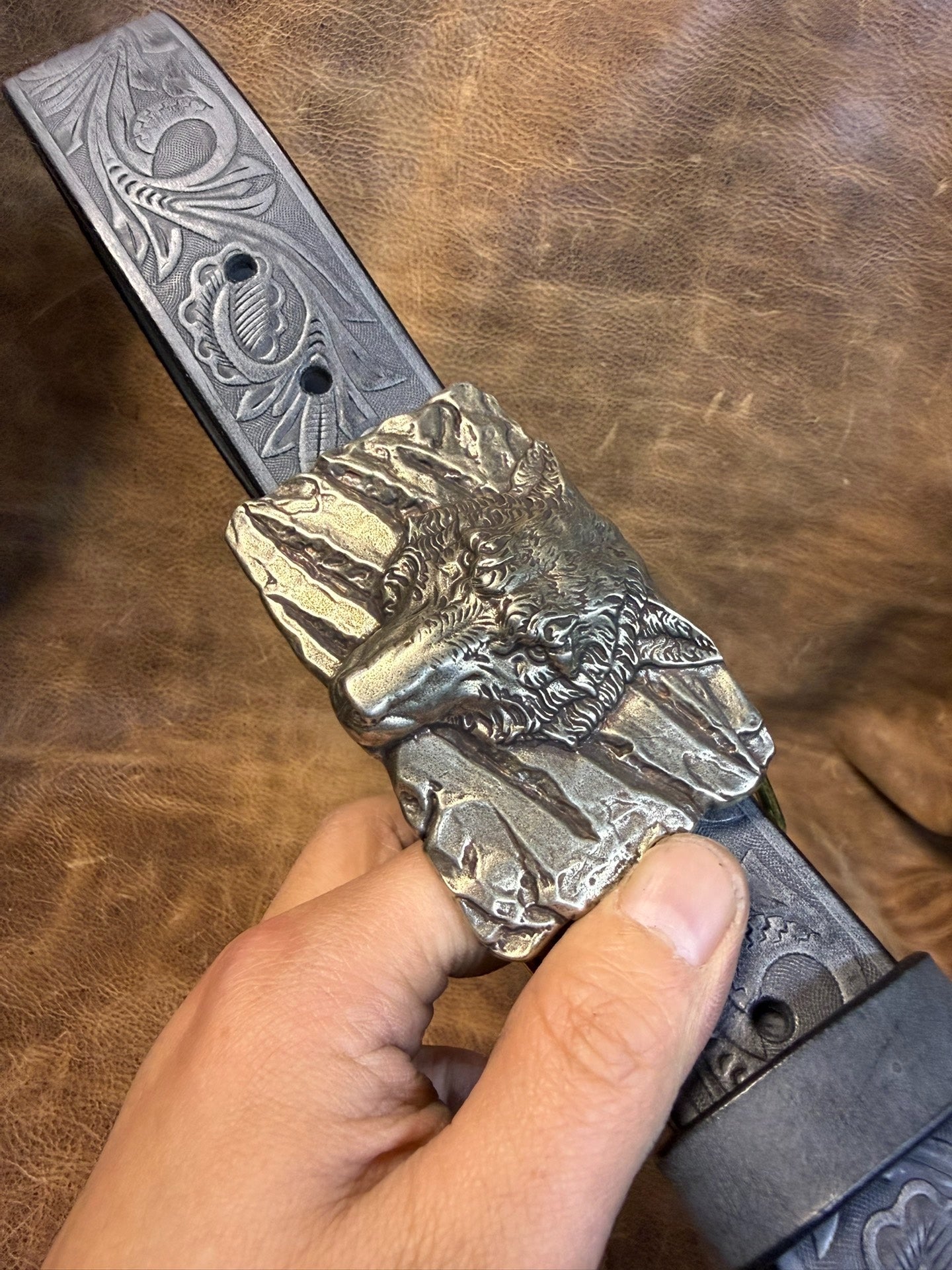 The Italian horse-rein carved handmade belt is custom-made
