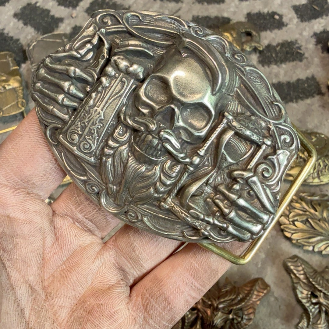 Pure copper Western Skull Cuban gusset plate buckle