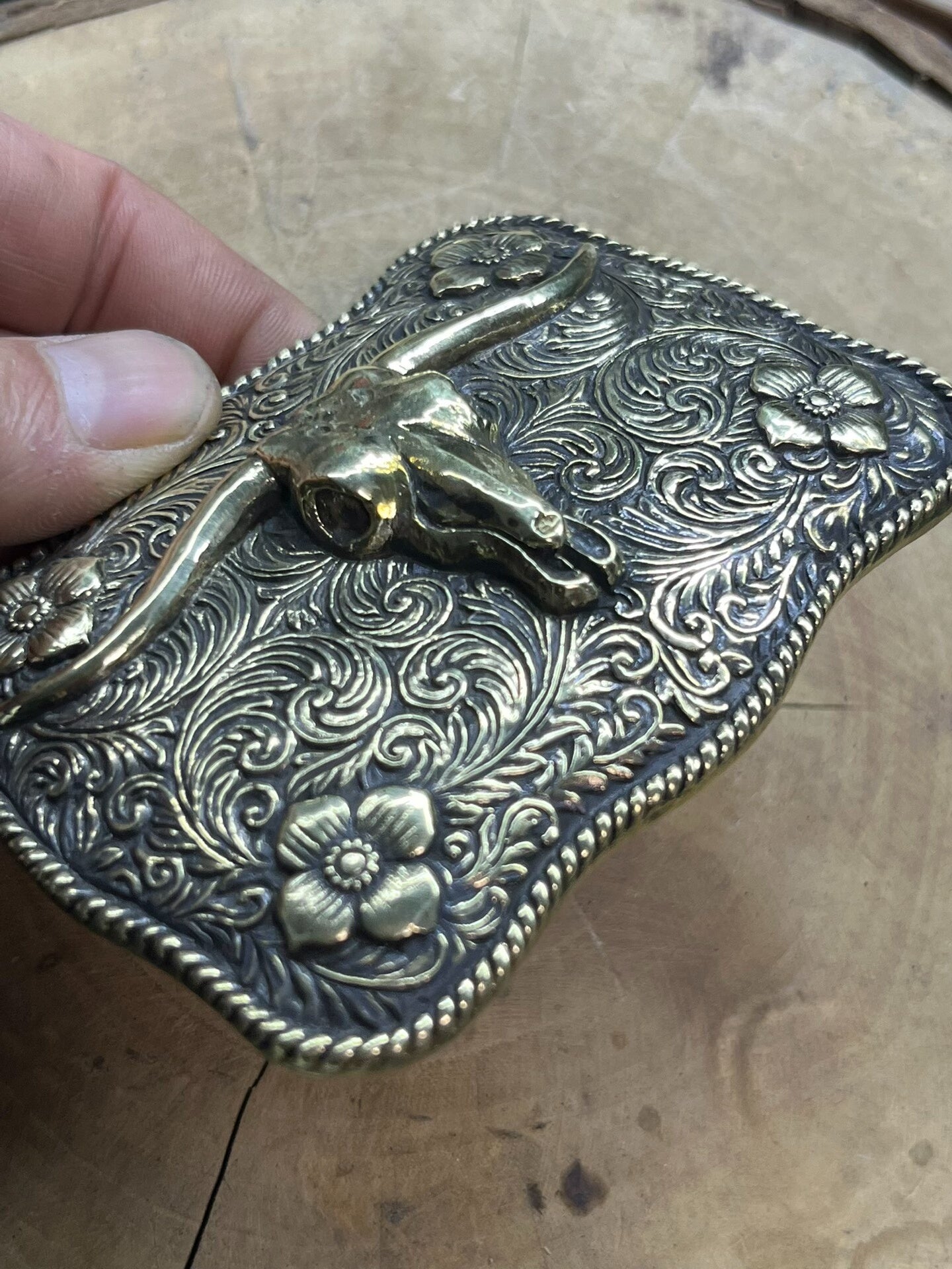 Handmade western medieval Ami khaki bull head belt with brass belt…