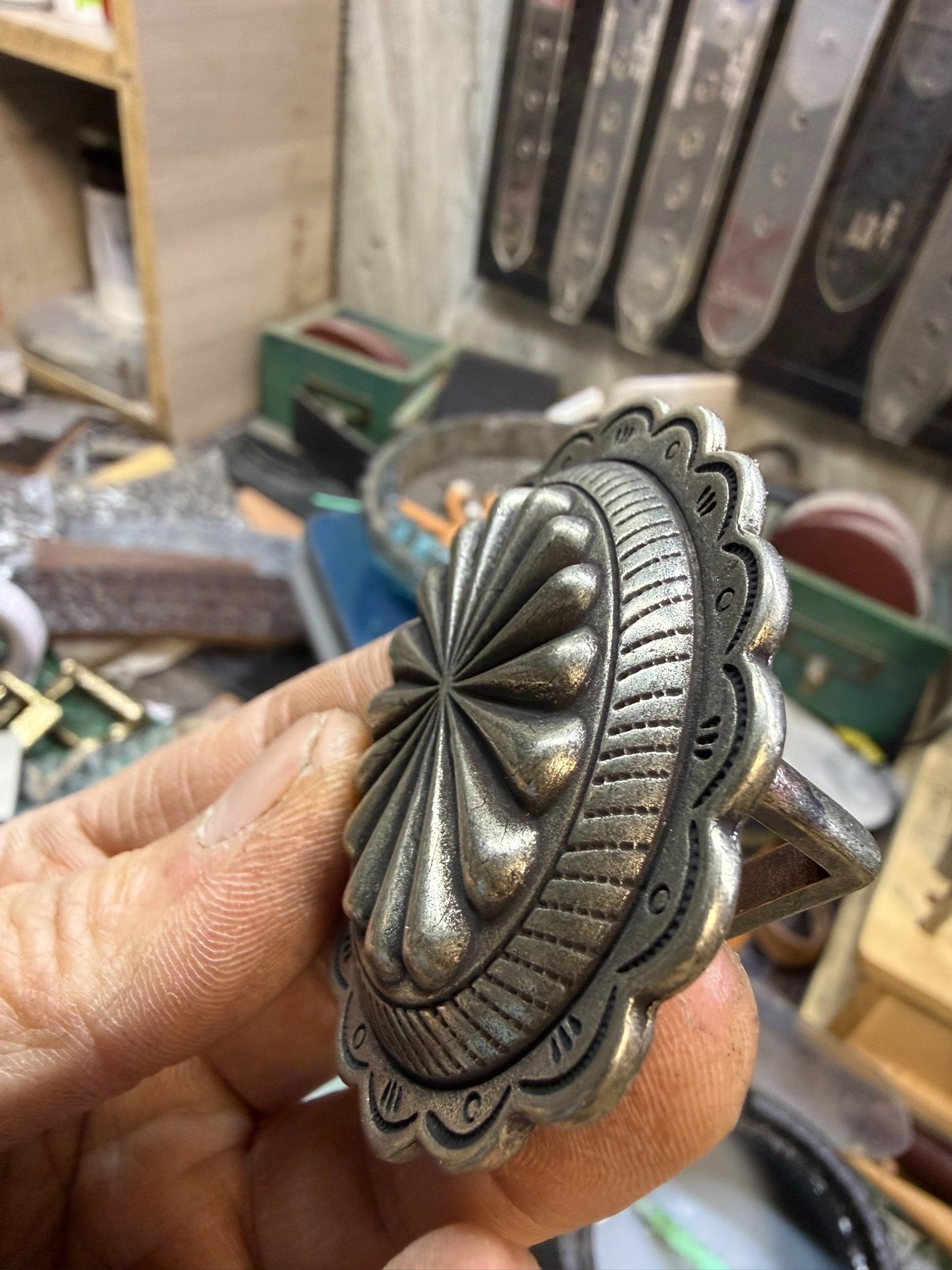 Solid white copper Navajo style belt buckle rrl style buckle Cambri…