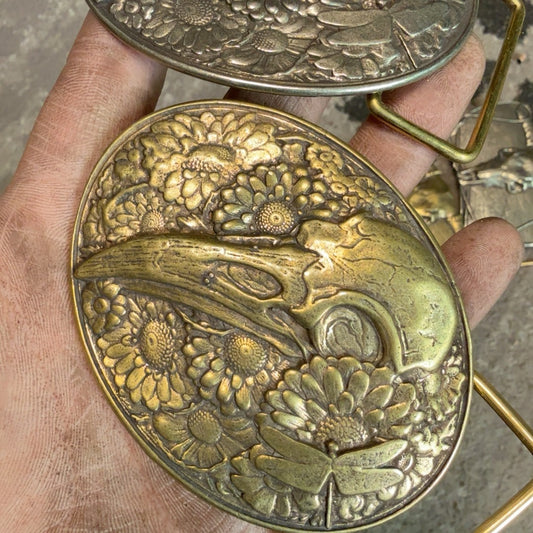 Pure copper Raven Western Central Cuban buckle