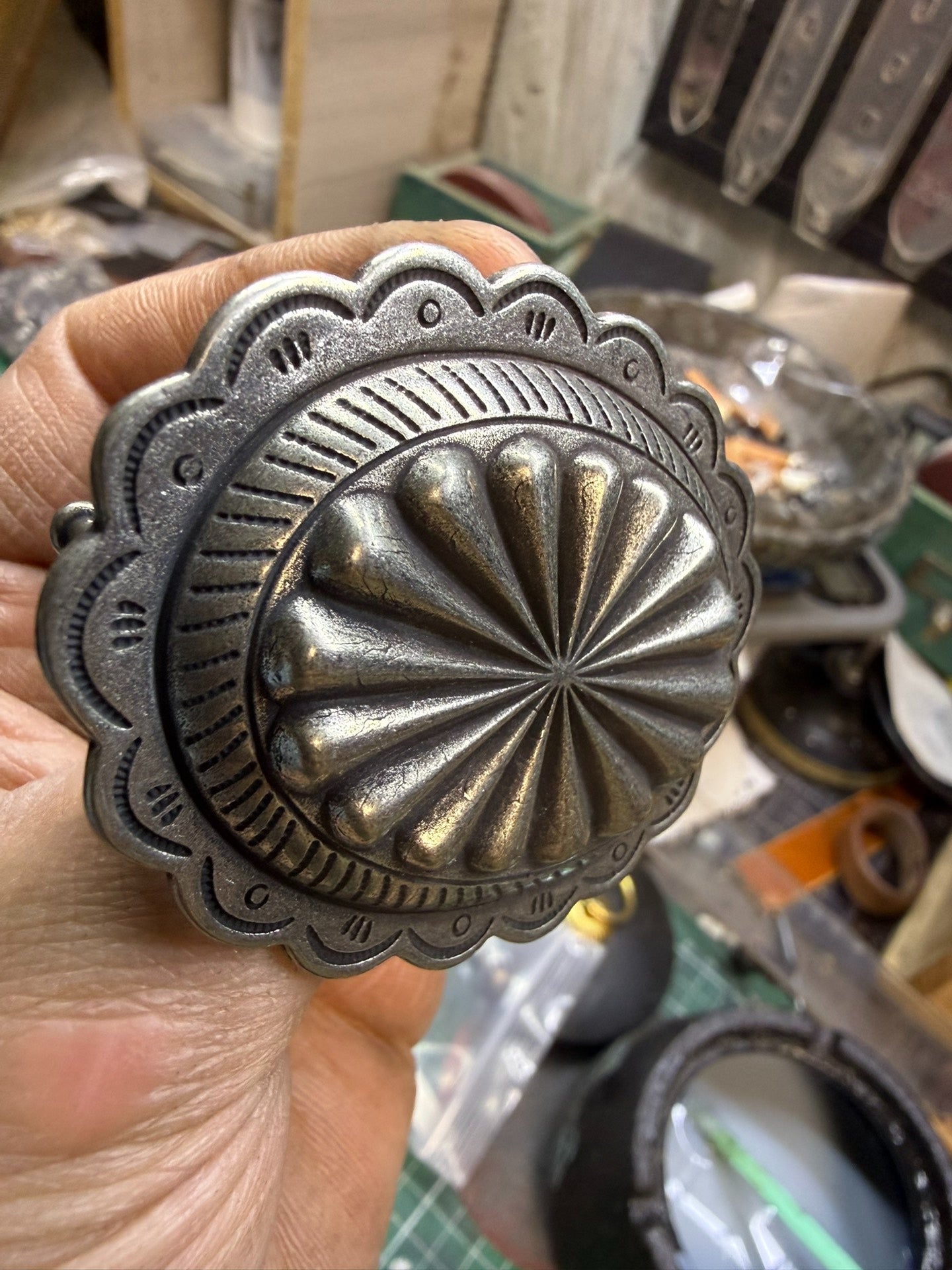 Solid white copper Navajo style belt buckle rrl style buckle Cambri…