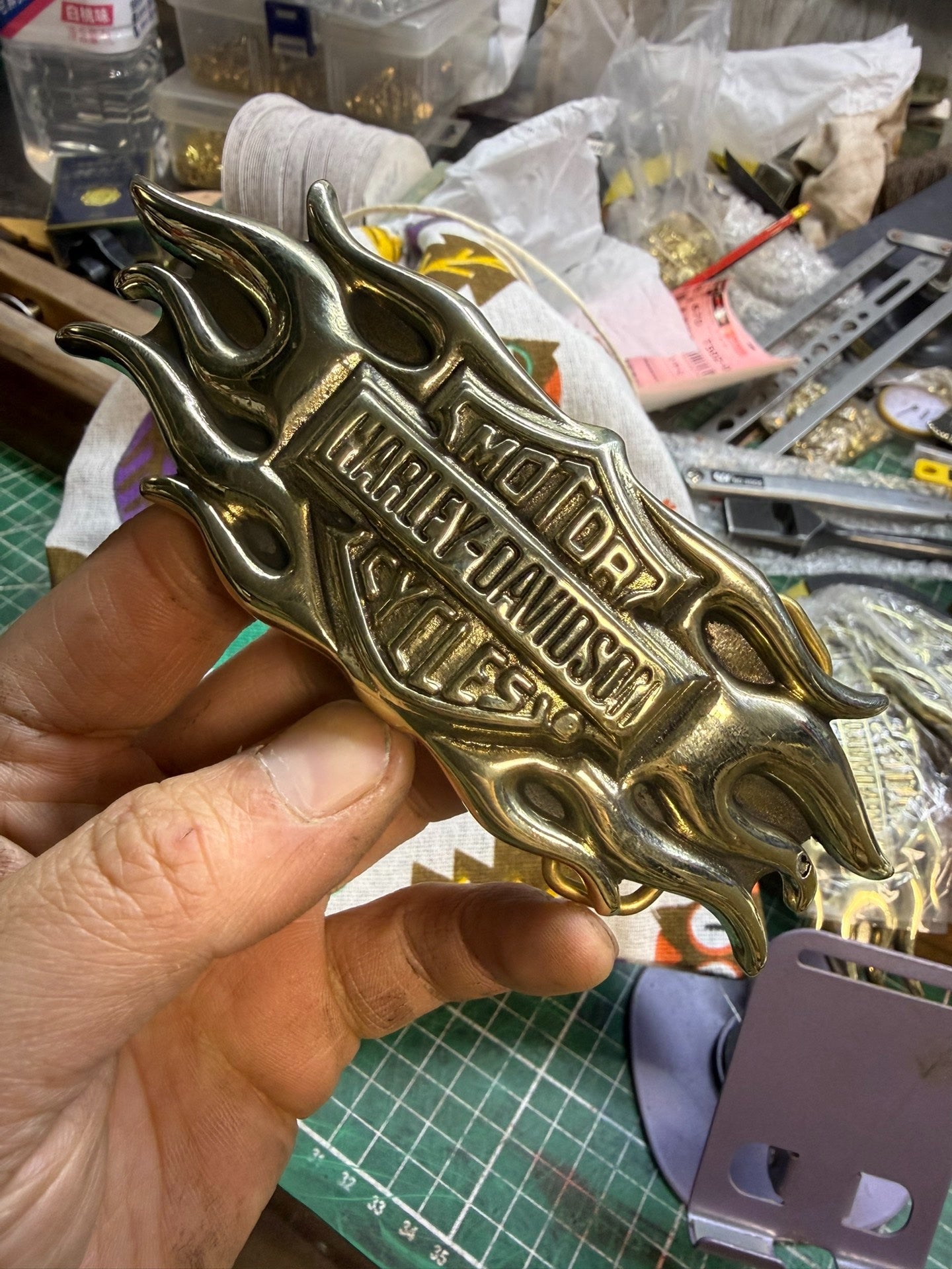 Solid pure brass Harley Harley flame smooth buckle