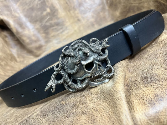 American retro skull snake pure copper and white copper belt buckle…