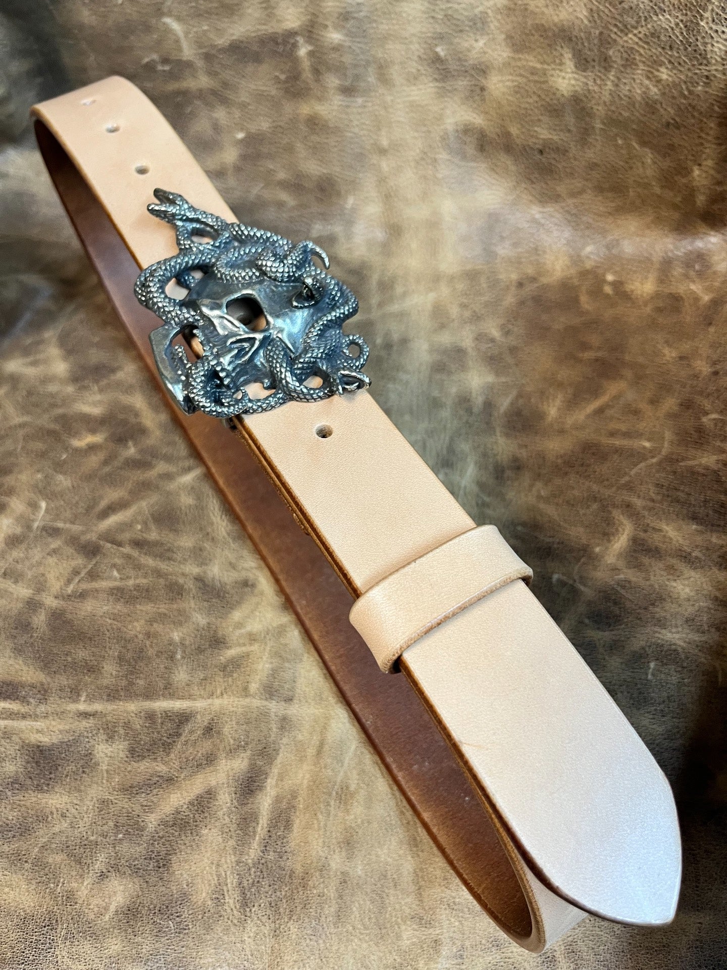 American retro skull snake pure copper and white copper belt buckle…