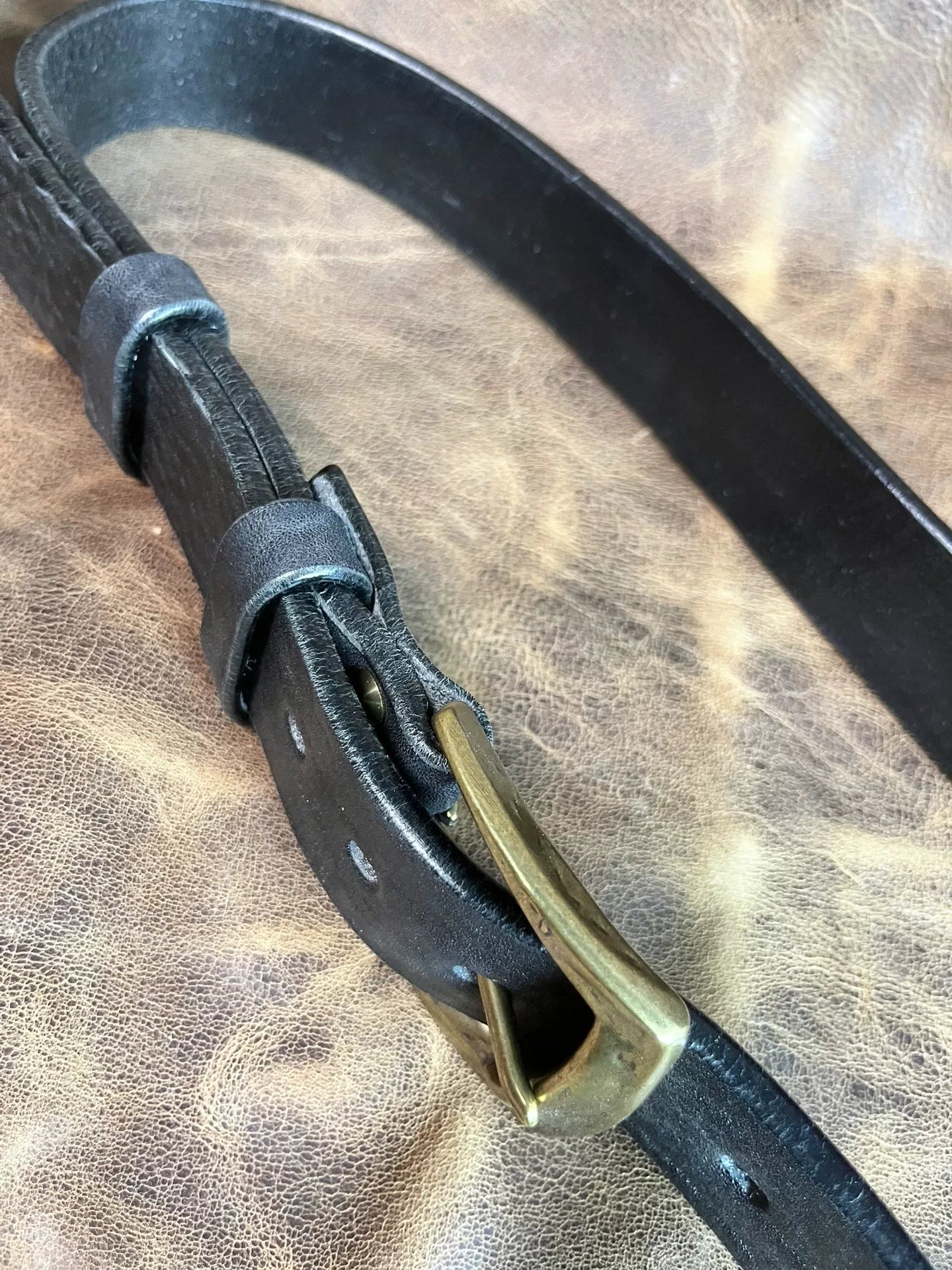 Black dyed bison leather handmade belt imported from North America