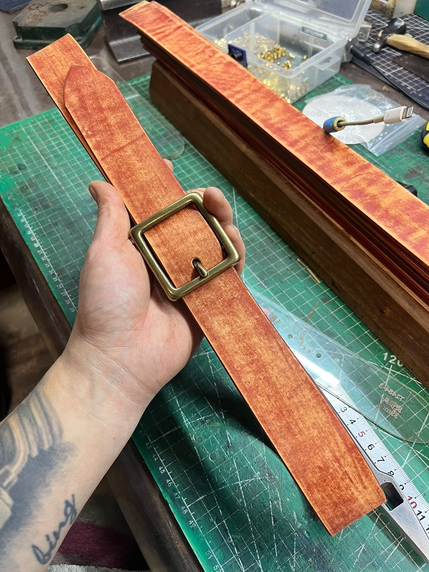 Vintage handmade cowhide leather belt on clearance