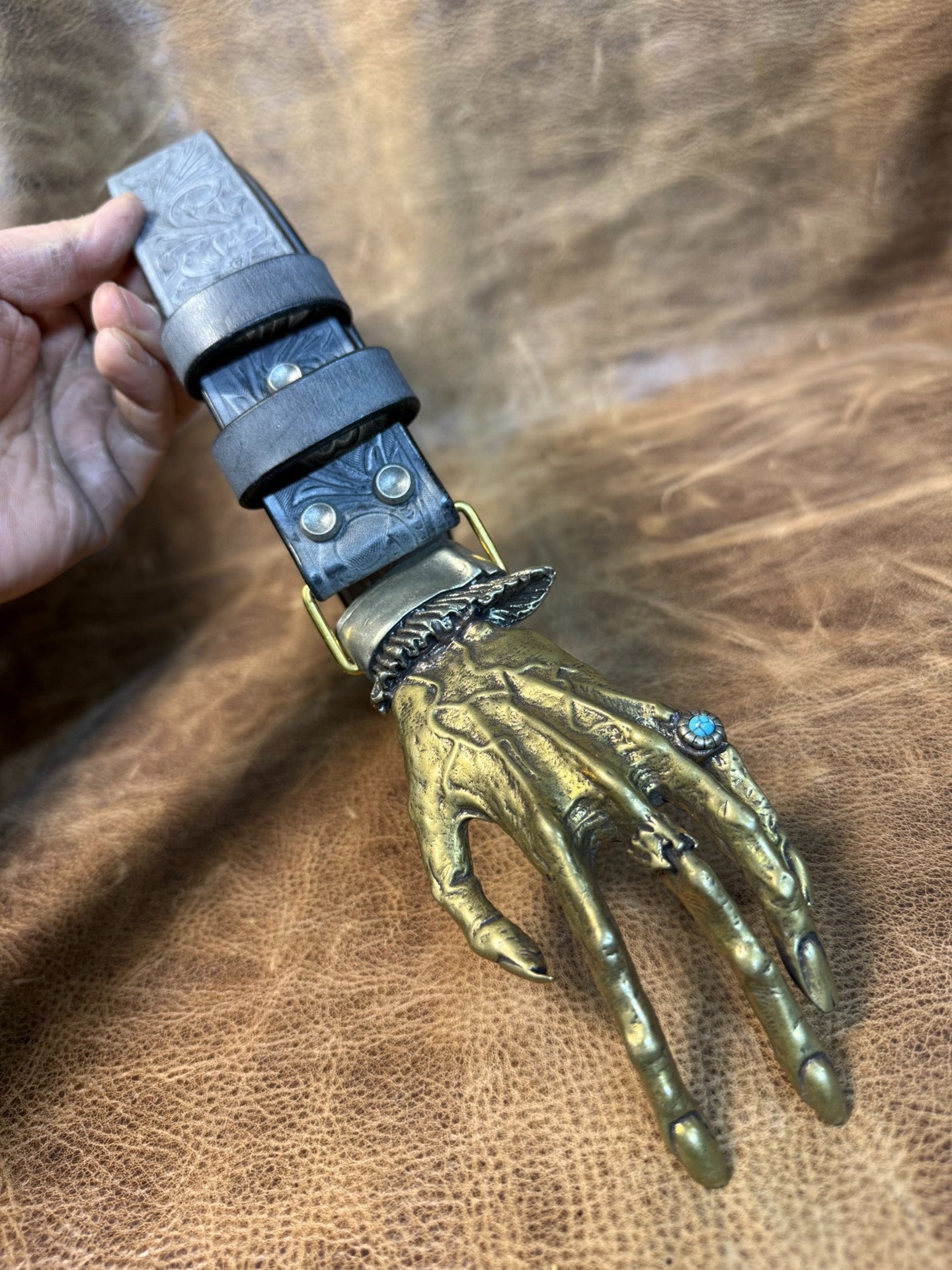 The Italian horse-rein carved handmade belt is custom-made