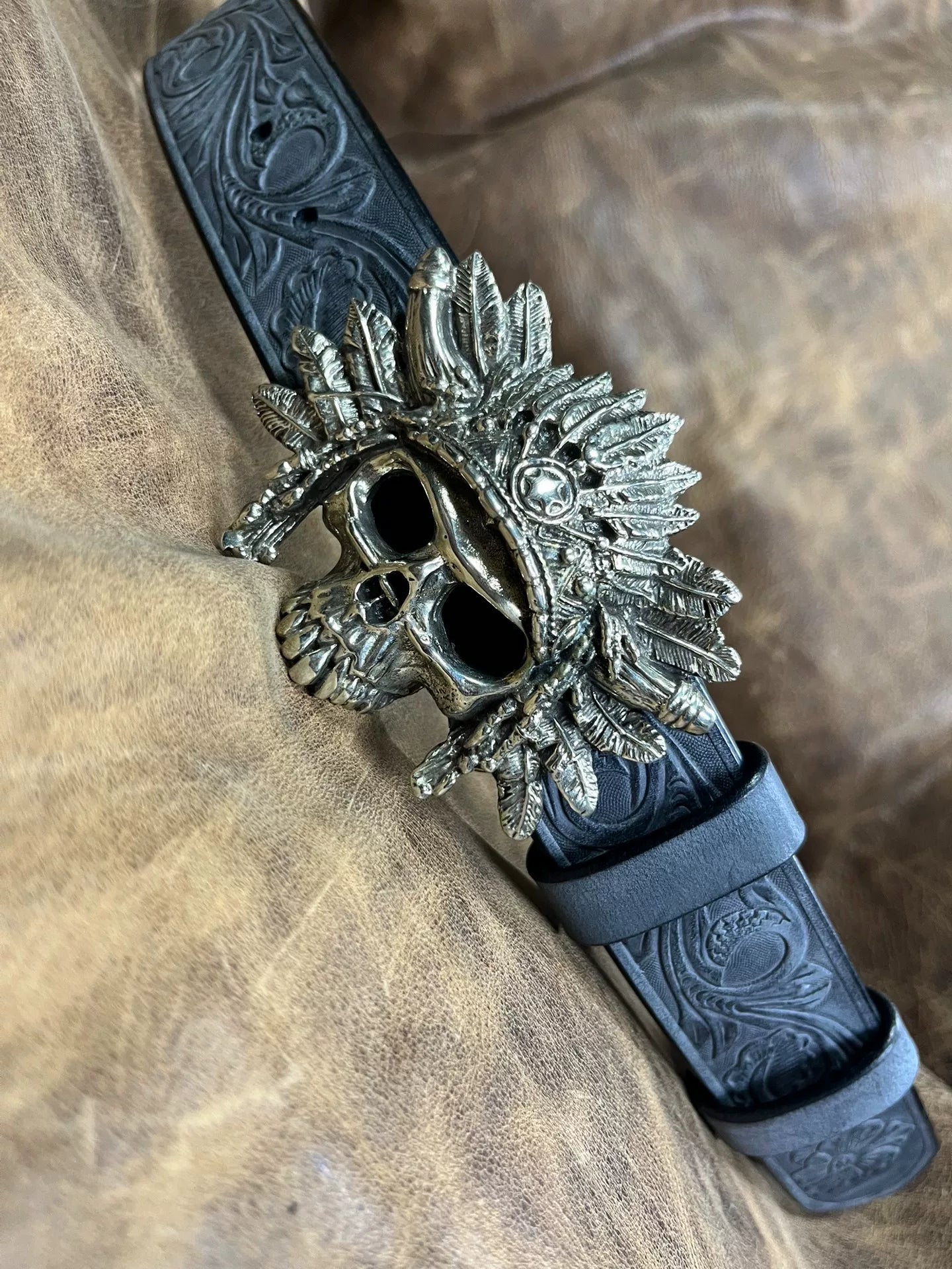 British A brand replica white copper skull Indian white copper belt…
