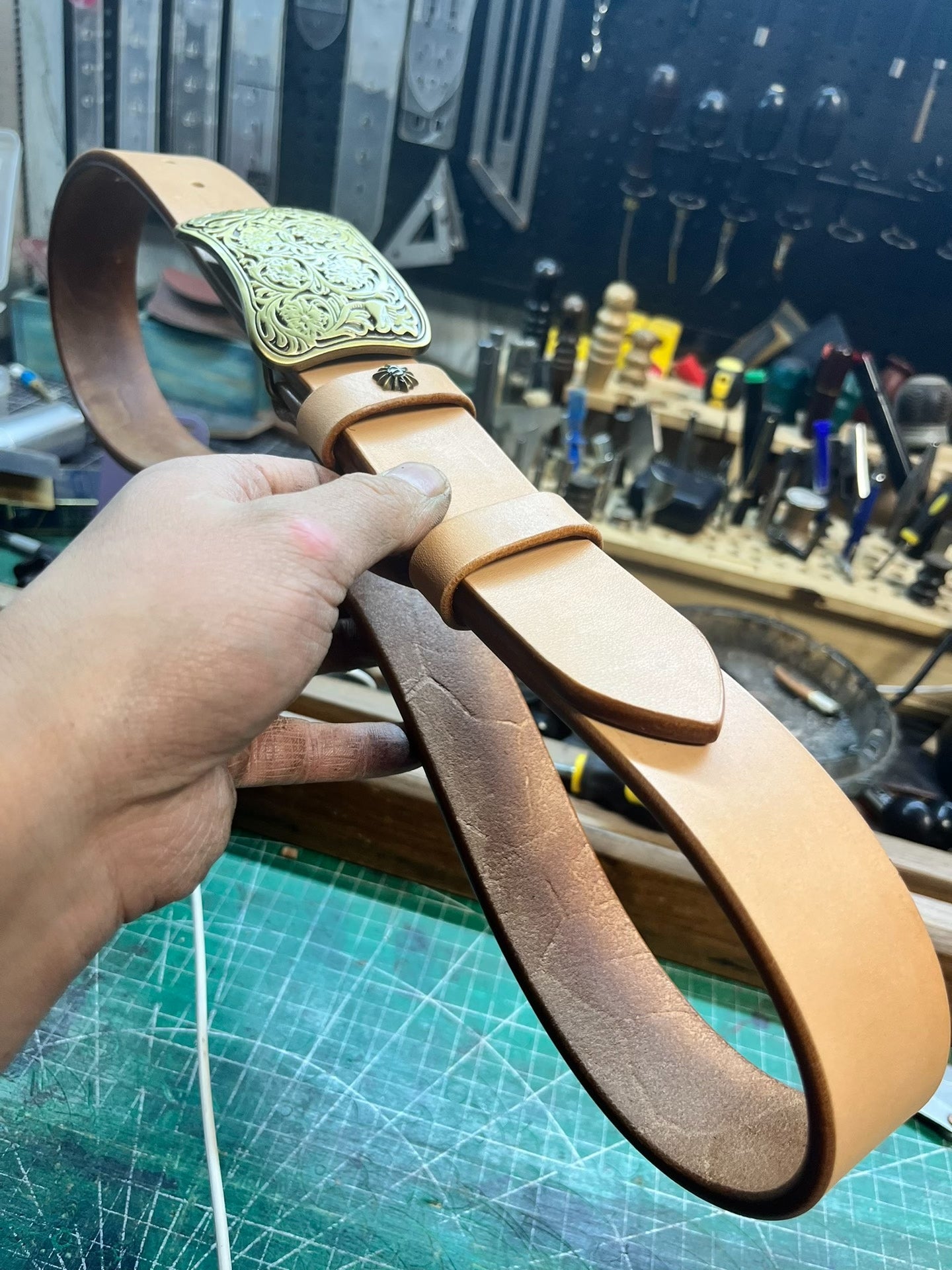 Customized American-style pure copper Tangcao buckle handmade belt,…