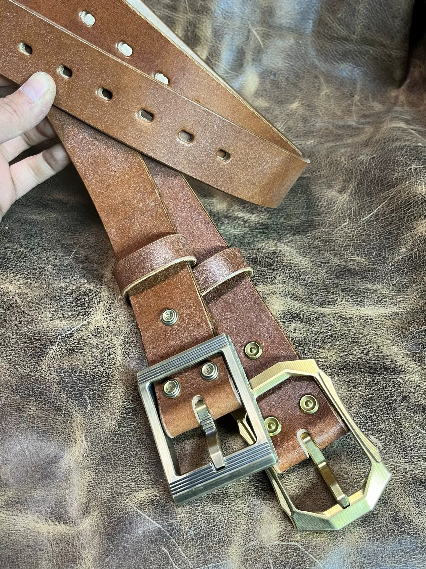 JF full-grain caramel brown bridle leather