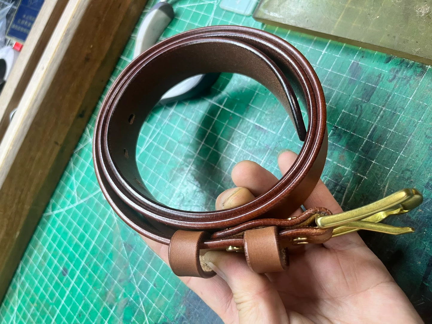 3cm Narrow Handmade Belt — Italian Tuscany Leather, Solid Brass Buckle