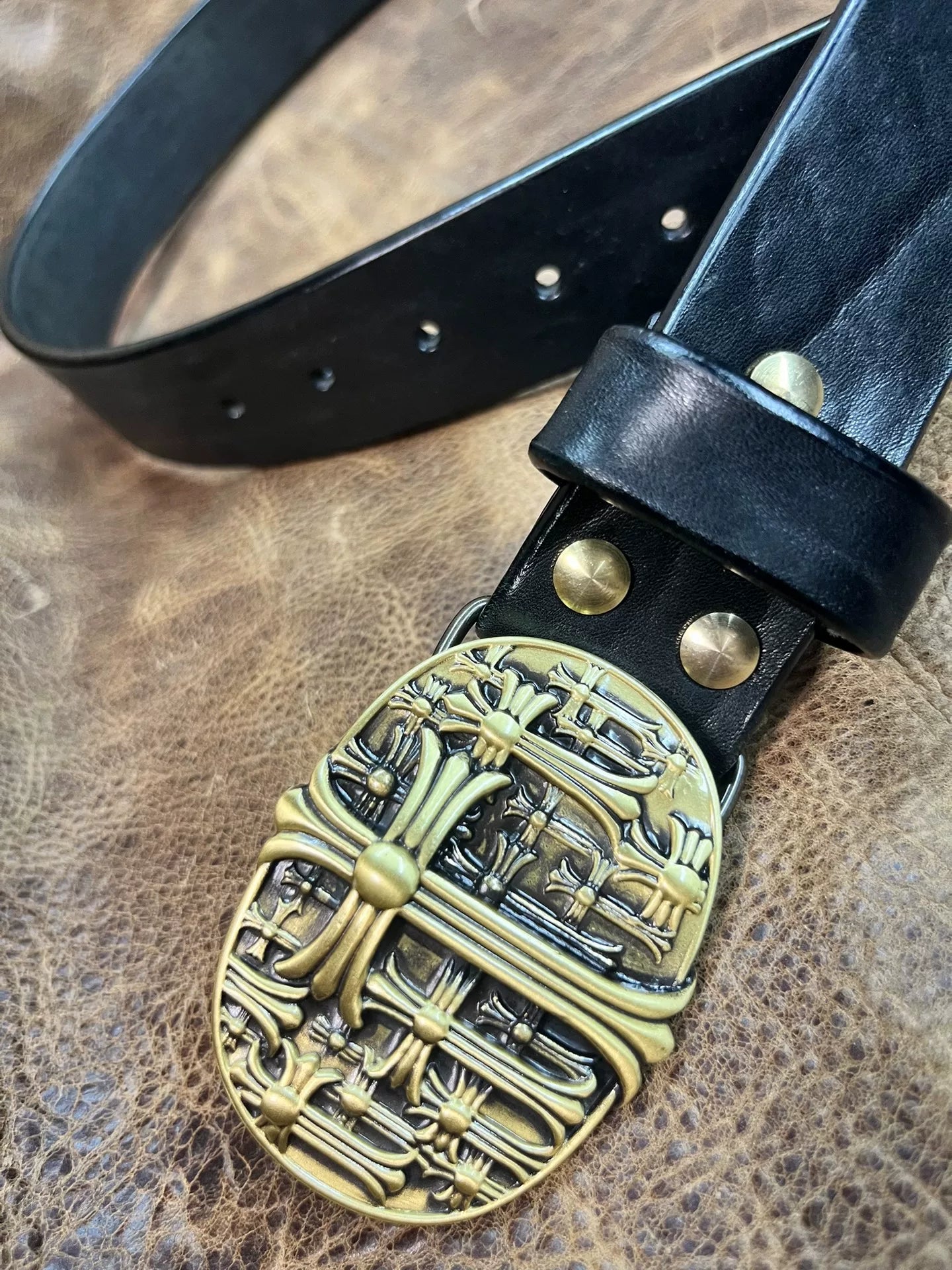 5.5mm thick North American black dyed bison leather with Crow heart…