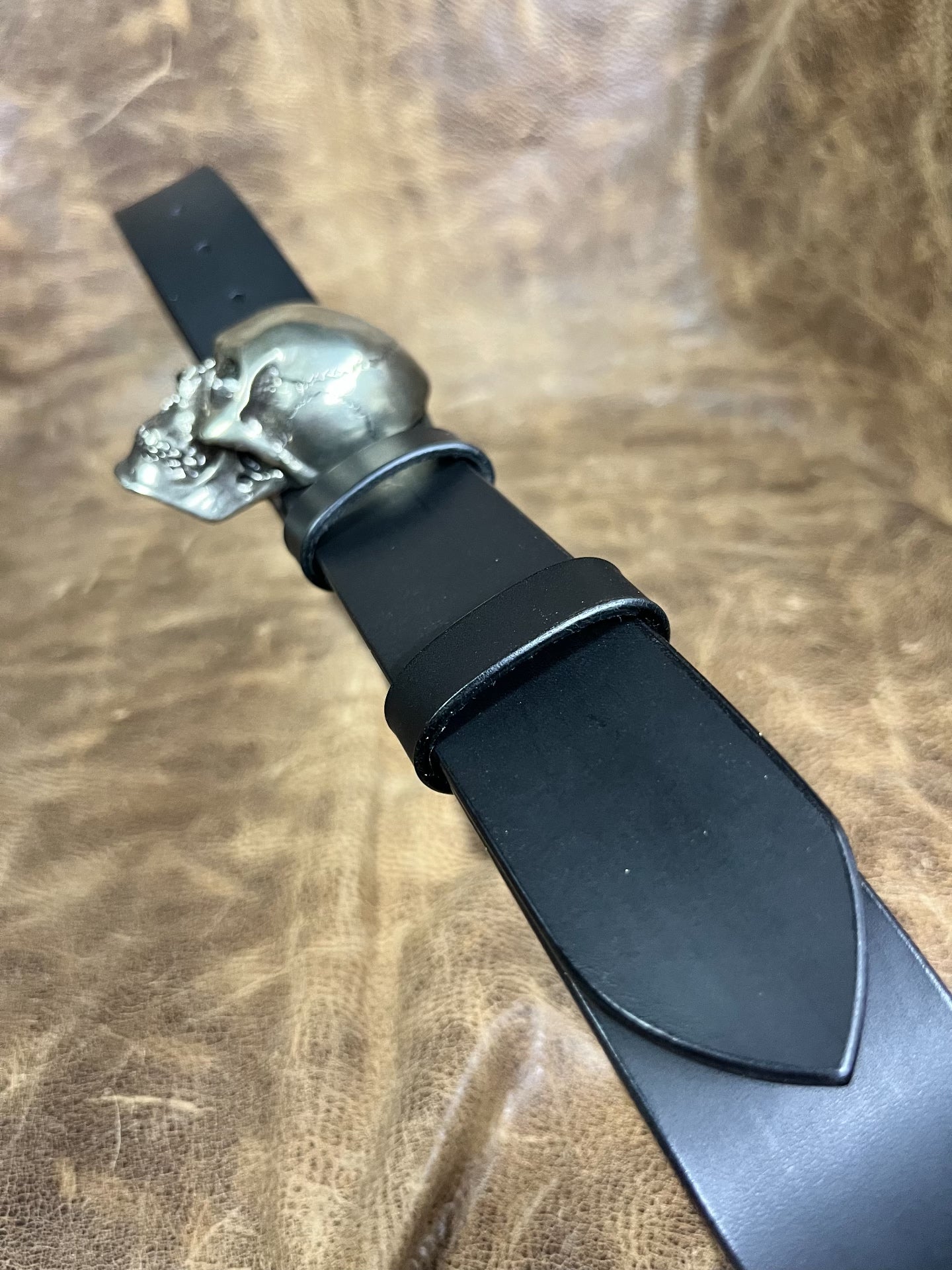 American retro skull pure copper belt buckle with black Italian veg…