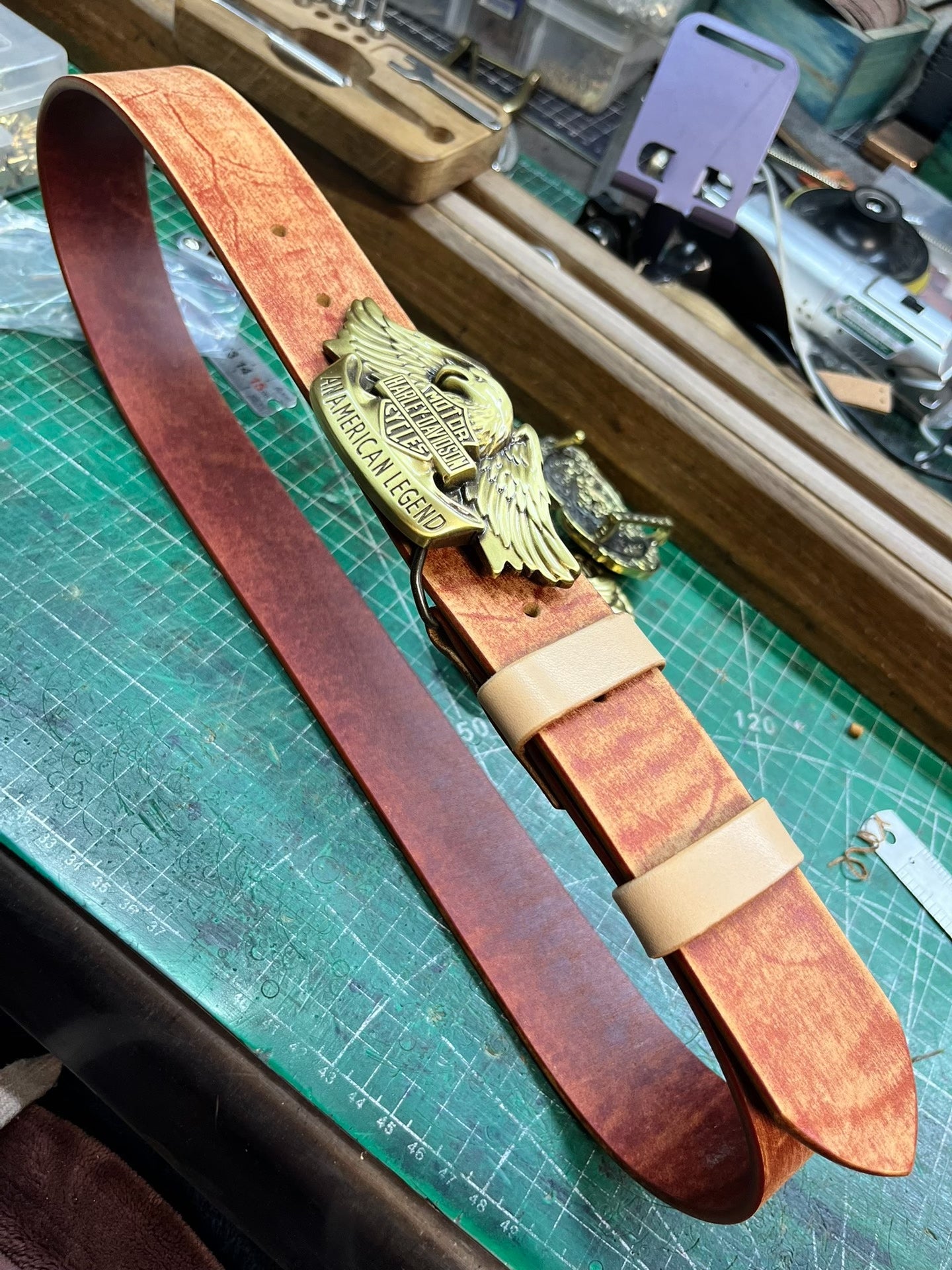 Harley Motorcycle Leather Belt — Solid Brass + Italian Top-Grain