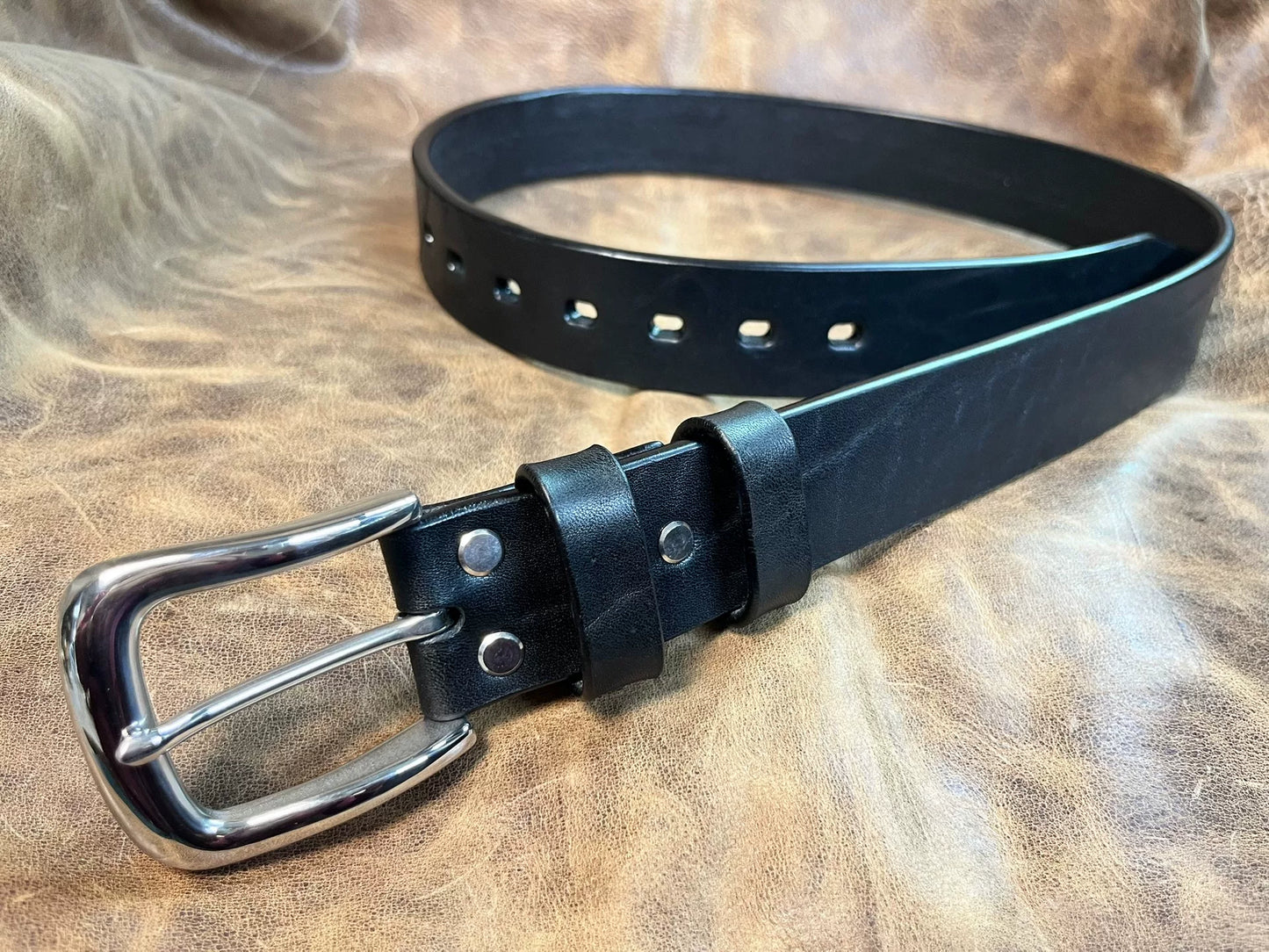 Handmade bison leather belt