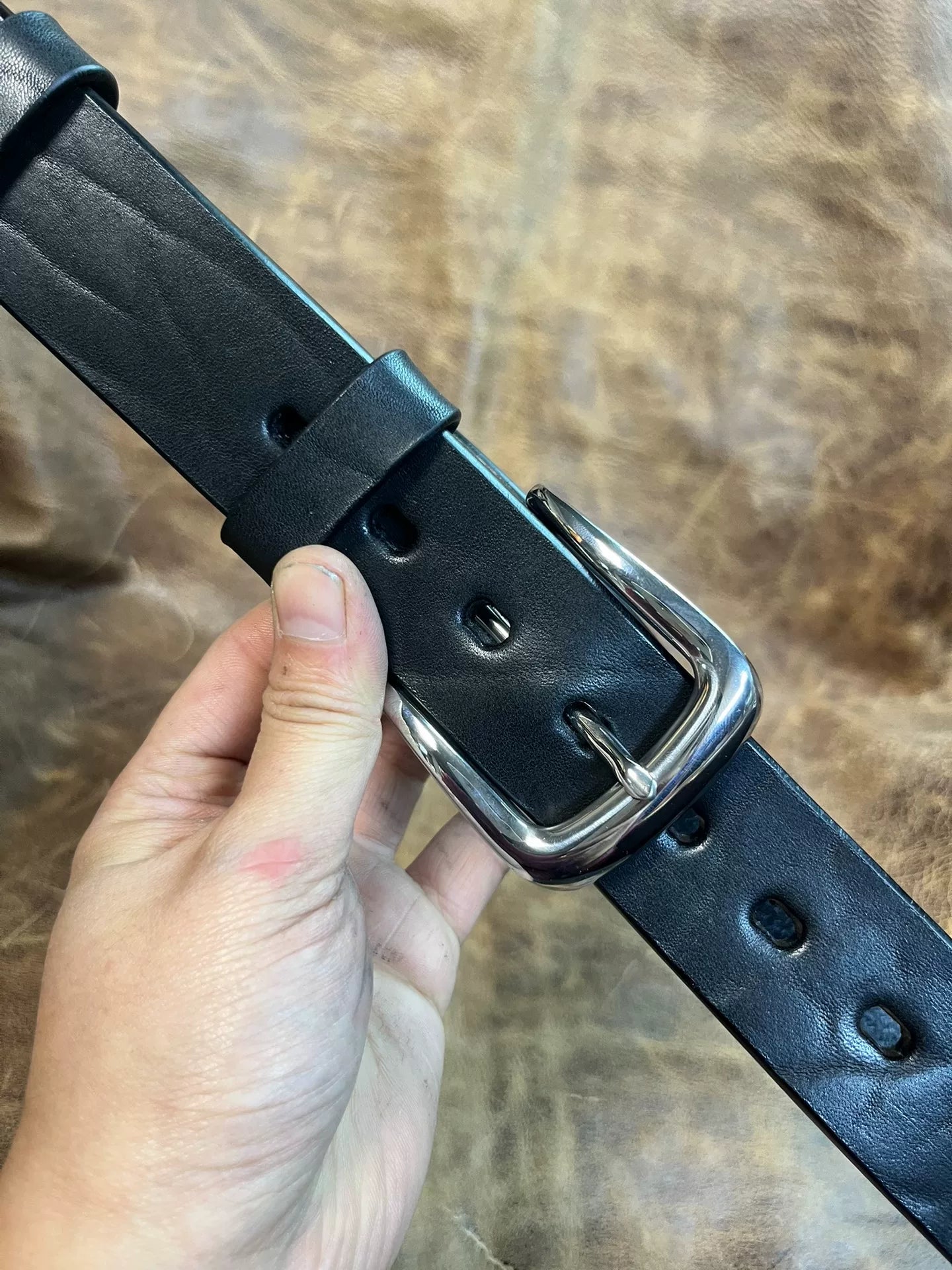 Handmade bison leather belt
