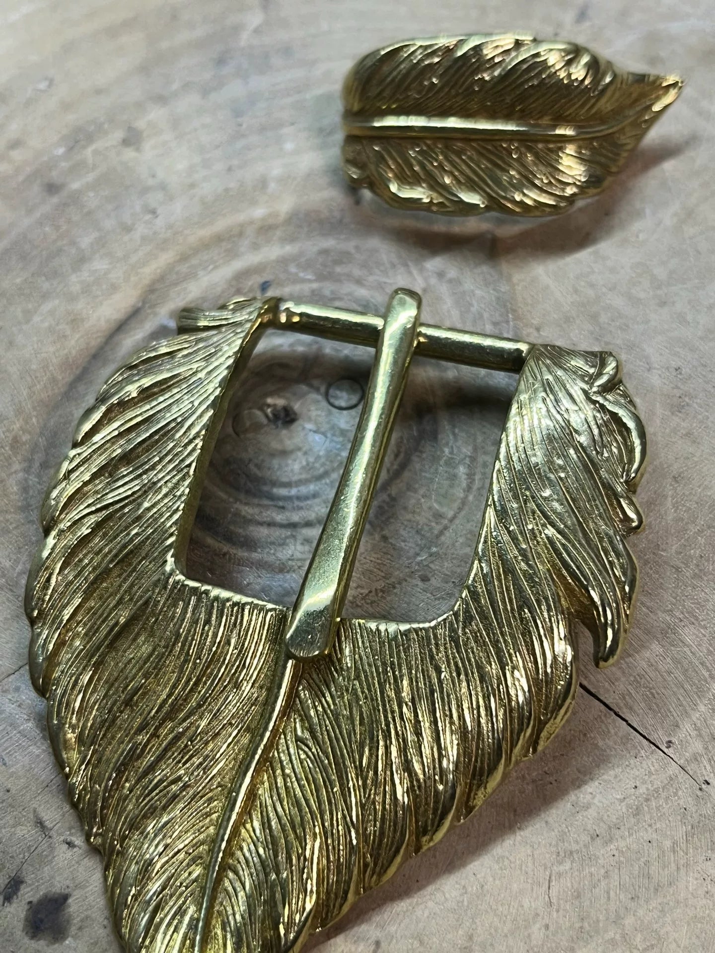 Pure copper new belt buckle feather two sets of pin buckle leaf bel…